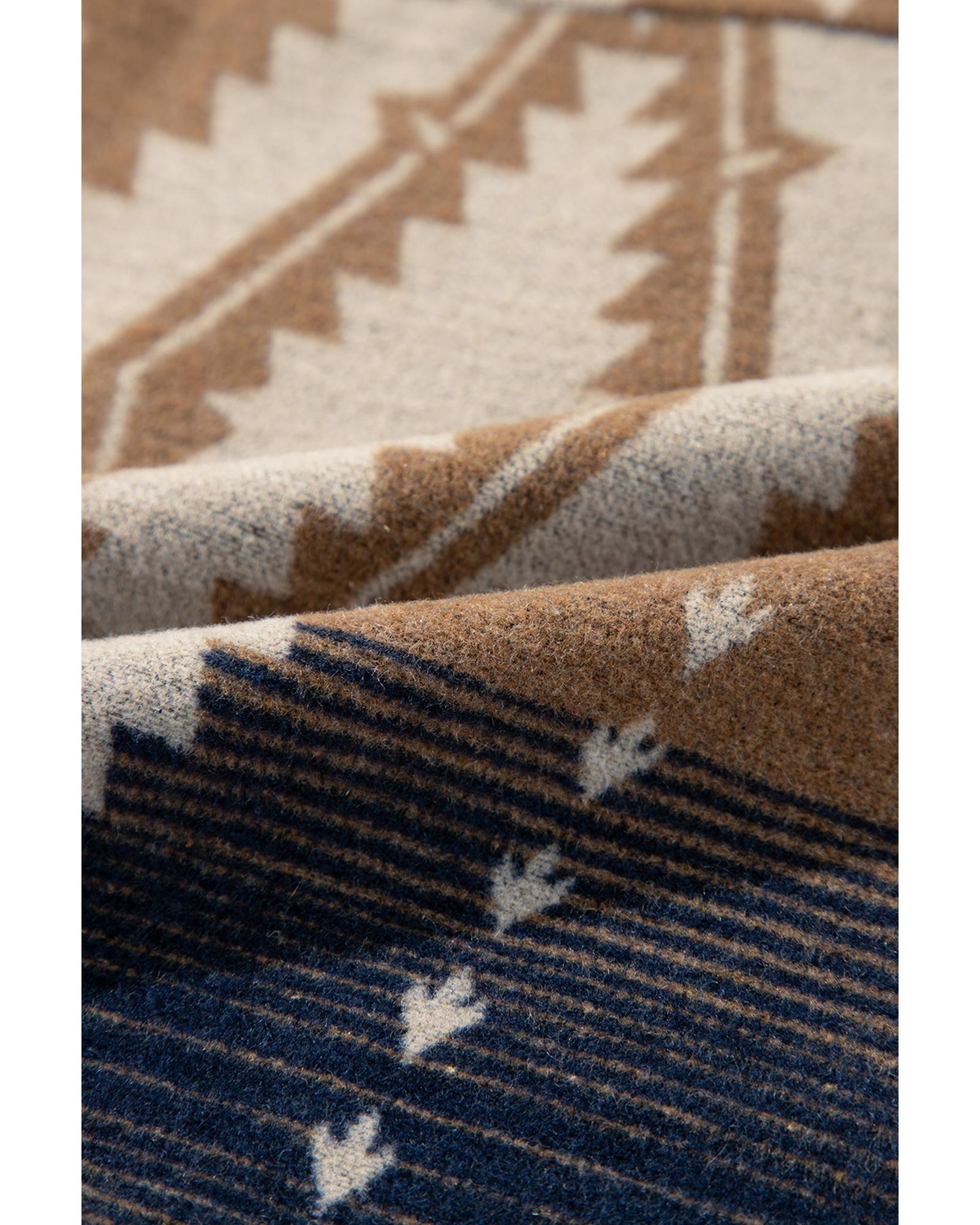 V539-AZEXDC25317841-P1722-S-202506130507-00 Brown Western Aztec Collared Button-up Sweatshirt - S - Image 1