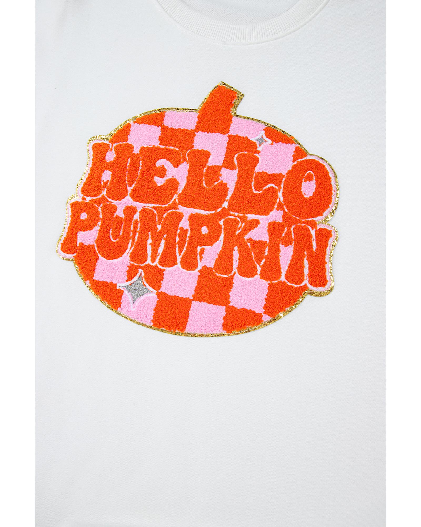 V539-AZEXDC25317907-P101-L-202508291540-00 White Terry Halloween Pumpkin Patched Pattern Pullover Sweatshirt - L - Image 1