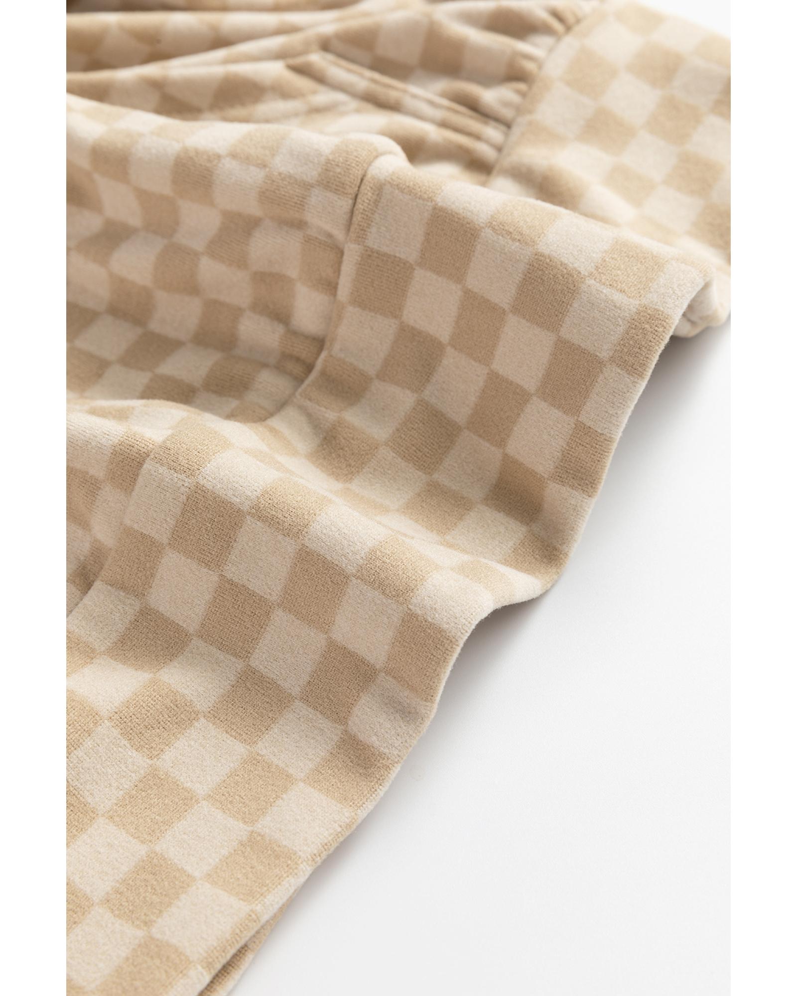 V539-AZEXDC25317952-P1620-L-202508281210-00 Khaki Checkered Print Kangaroo Pocket Drawstring Hoodie - L - Image 1