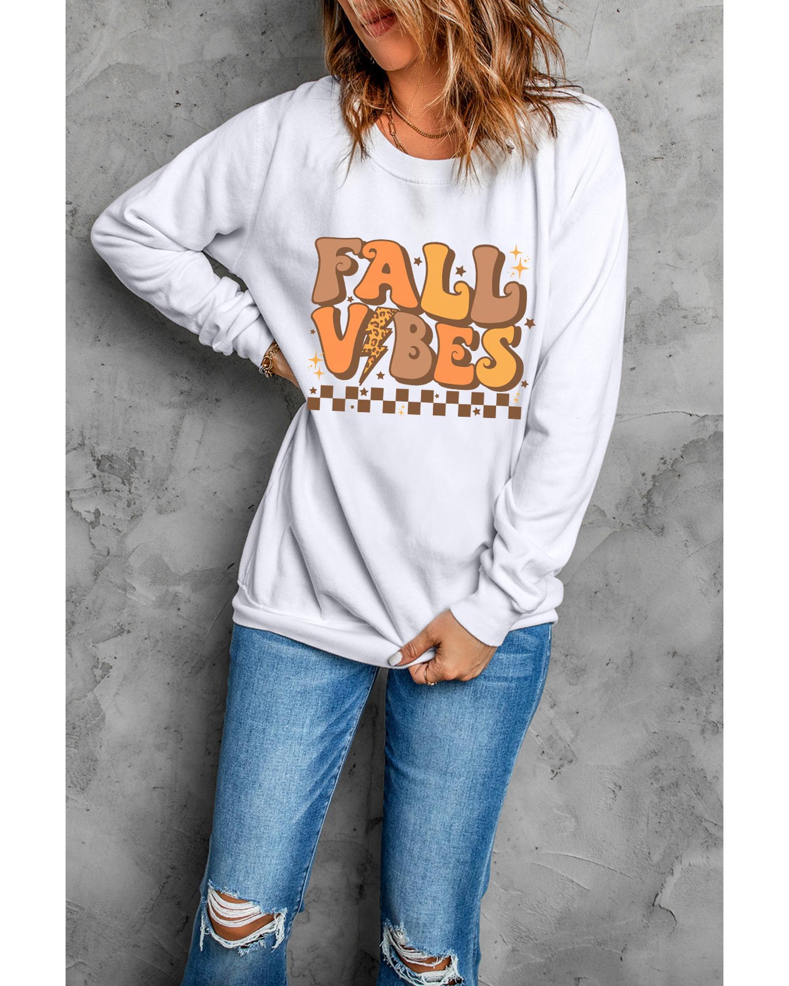 V539-AZEXDC25318026-15-M-202508282130-00 Beige FALL VIBES Graphic Drop Shoulder Sweatshirt - M - Image 1