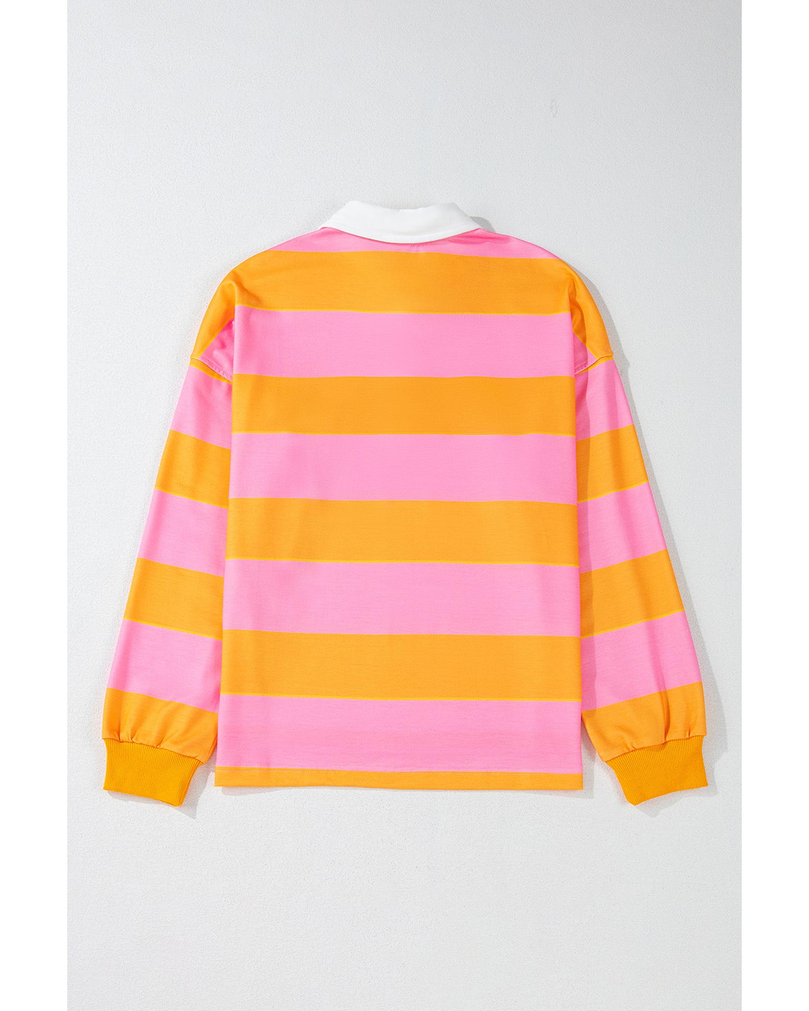 V539-AZEXDC25318071-P719-M-202508280330-00 Yellow Stripe Color Block Polo Collar Sweatshirt - M - Image 1