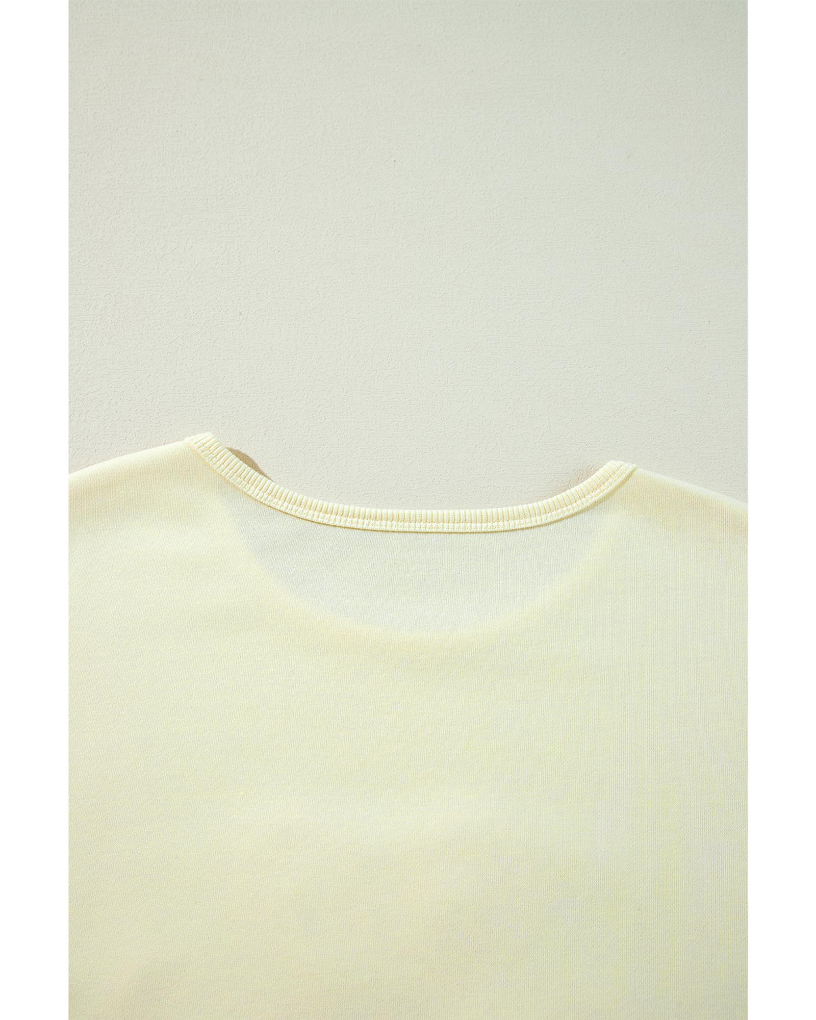 V539-AZEXDC25318097-P15-L-202508281230-00 Beige Tinsel Flower Dropped Puff Sleeve Sweatshirt - L - Image 1