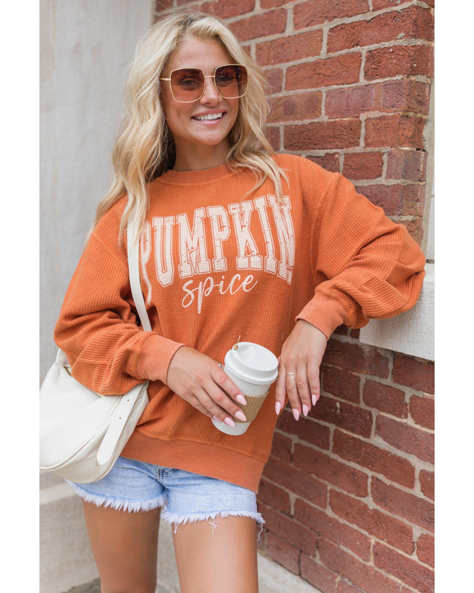 V539-AZEXDC25318156-2014-M-202508291800-00 Orange PUMPKIN Spice Graphic Corded Crewneck Sweatshirt - M - Image 1
