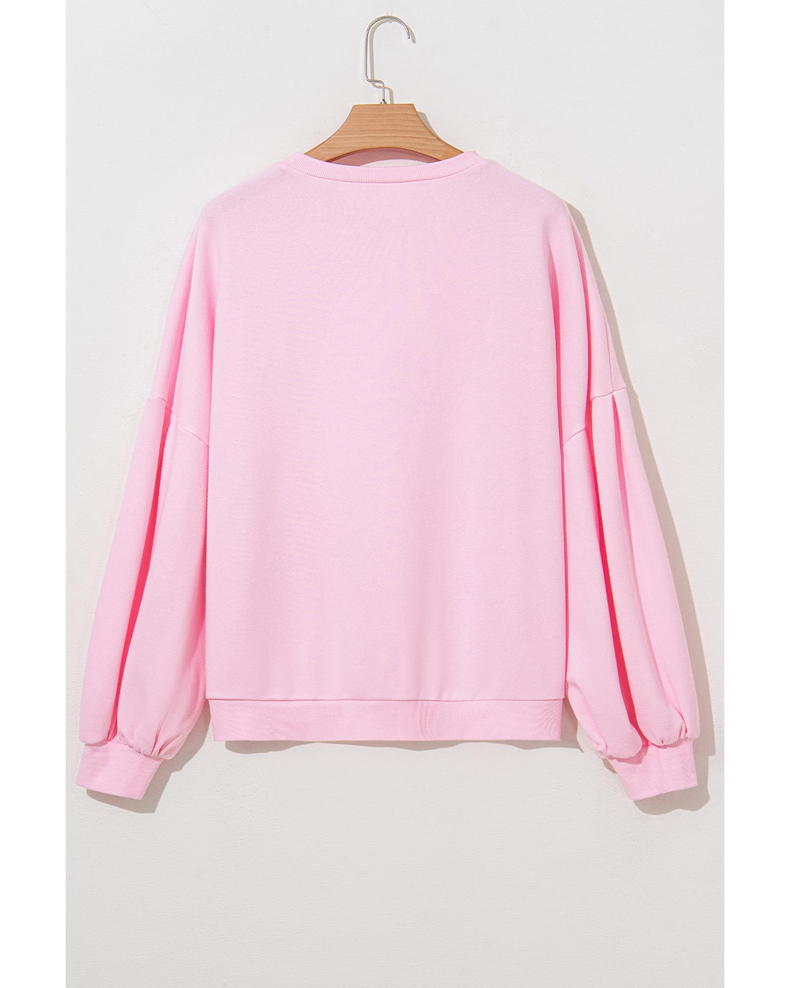 V539-AZEXDC25318216-P1010-L-202508280515-00 Light Pink Embroidered Bow Lantern Sleeve Oversized Pullover Sweatshirt - L - Image 1