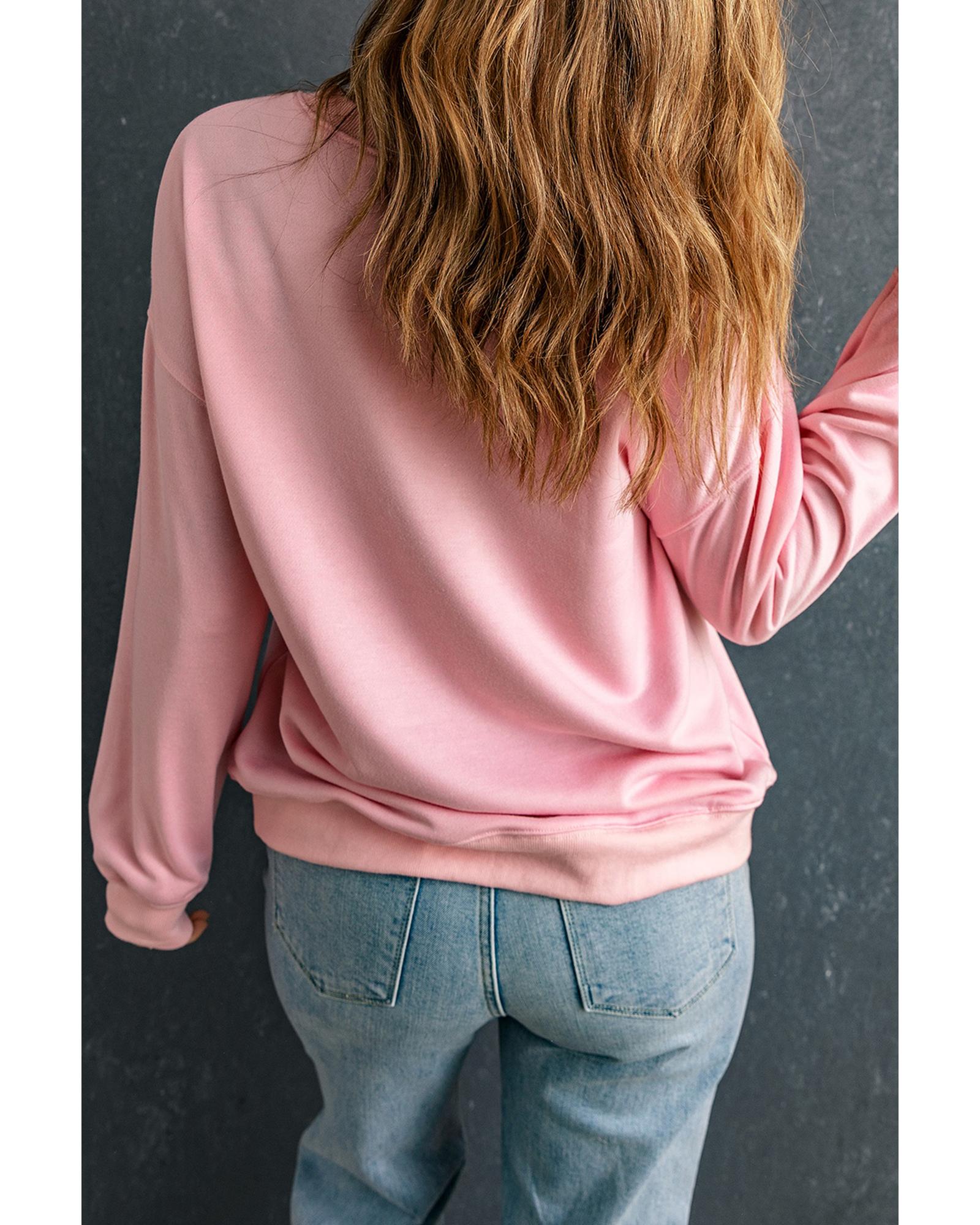 V539-AZEXDC25318336-10-M-202508291835-00 Pink PUMPKIN SEASON Crew Neck Drop Shoulder Sweatshirt - M - Image 1