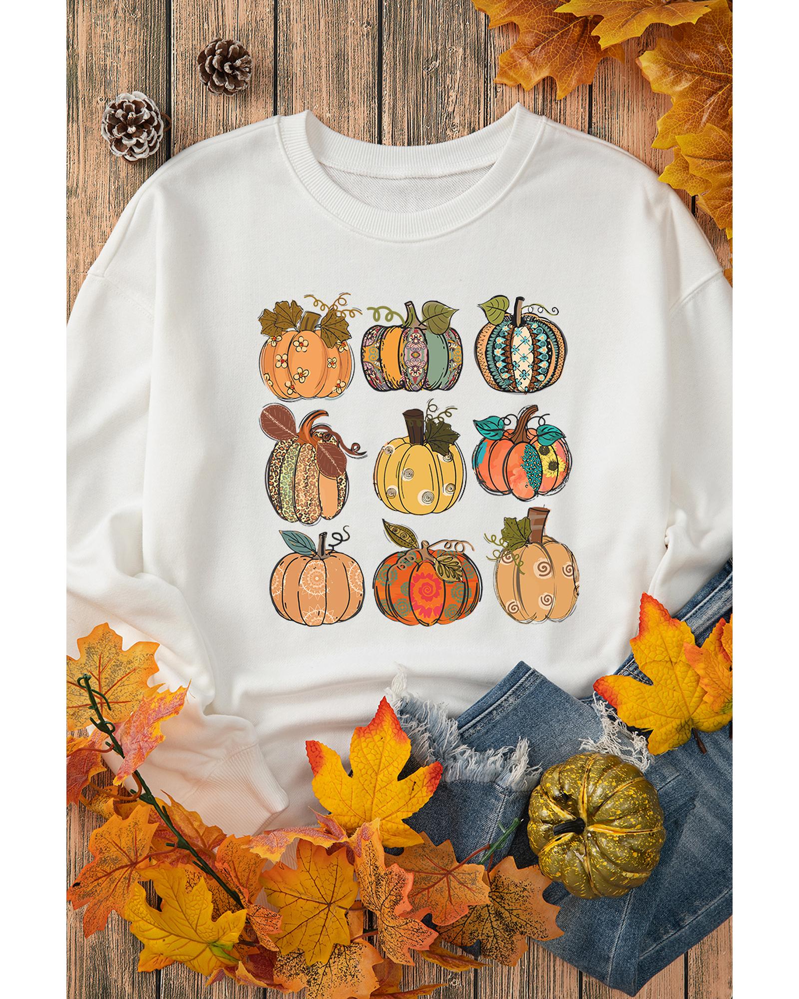 V539-AZEXDC25318340-15-XL-202508280800-00 Beige Thanksgiving Pumpkin Print Drop Shoulder Sweatshirt - XL - Image 1