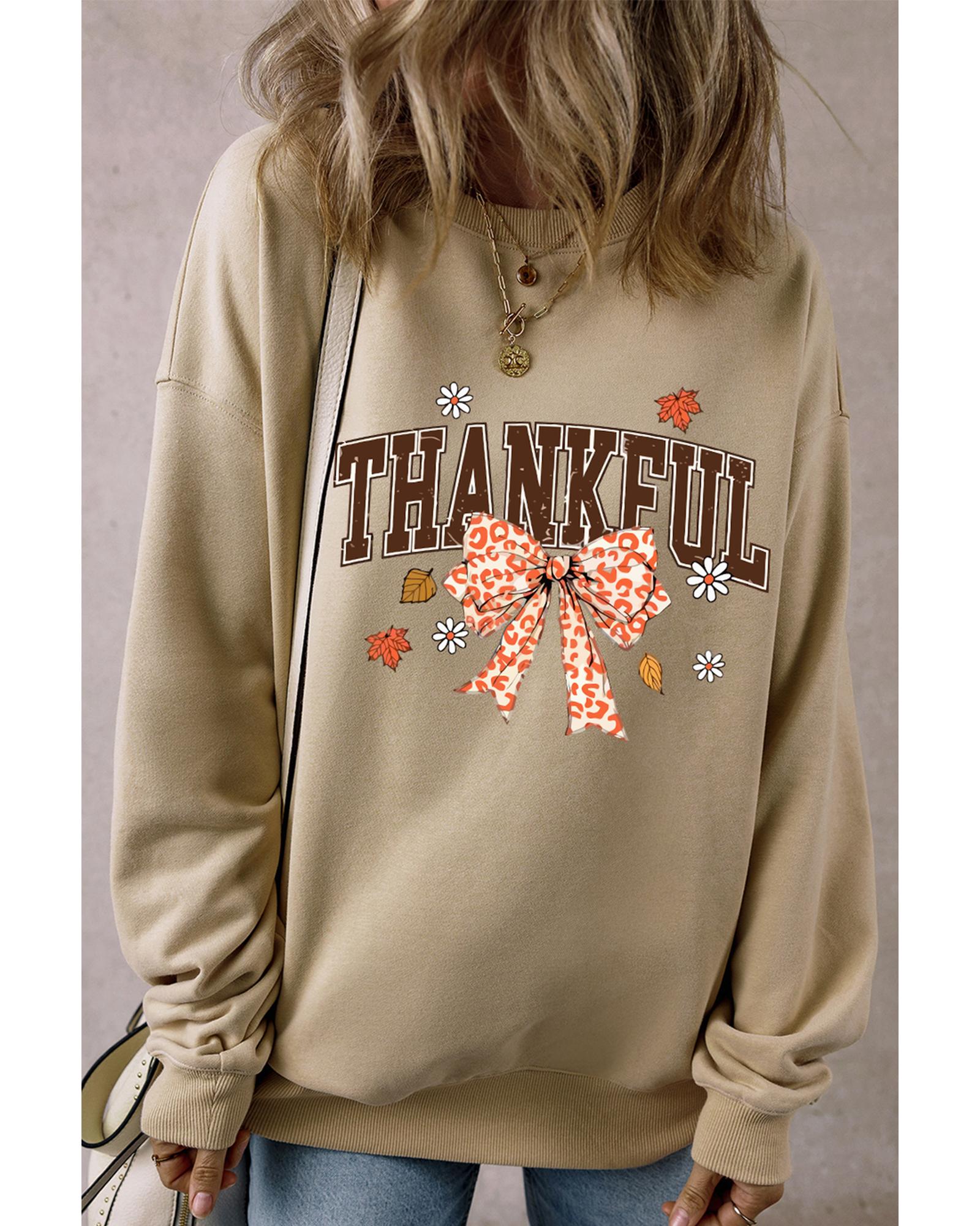 V539-AZEXDC25318363-P6016-L-202508292330-00 Parchment THANKFUL Leopard Bow Fall Vibe Graphic Sweatshirt - L - Image 1
