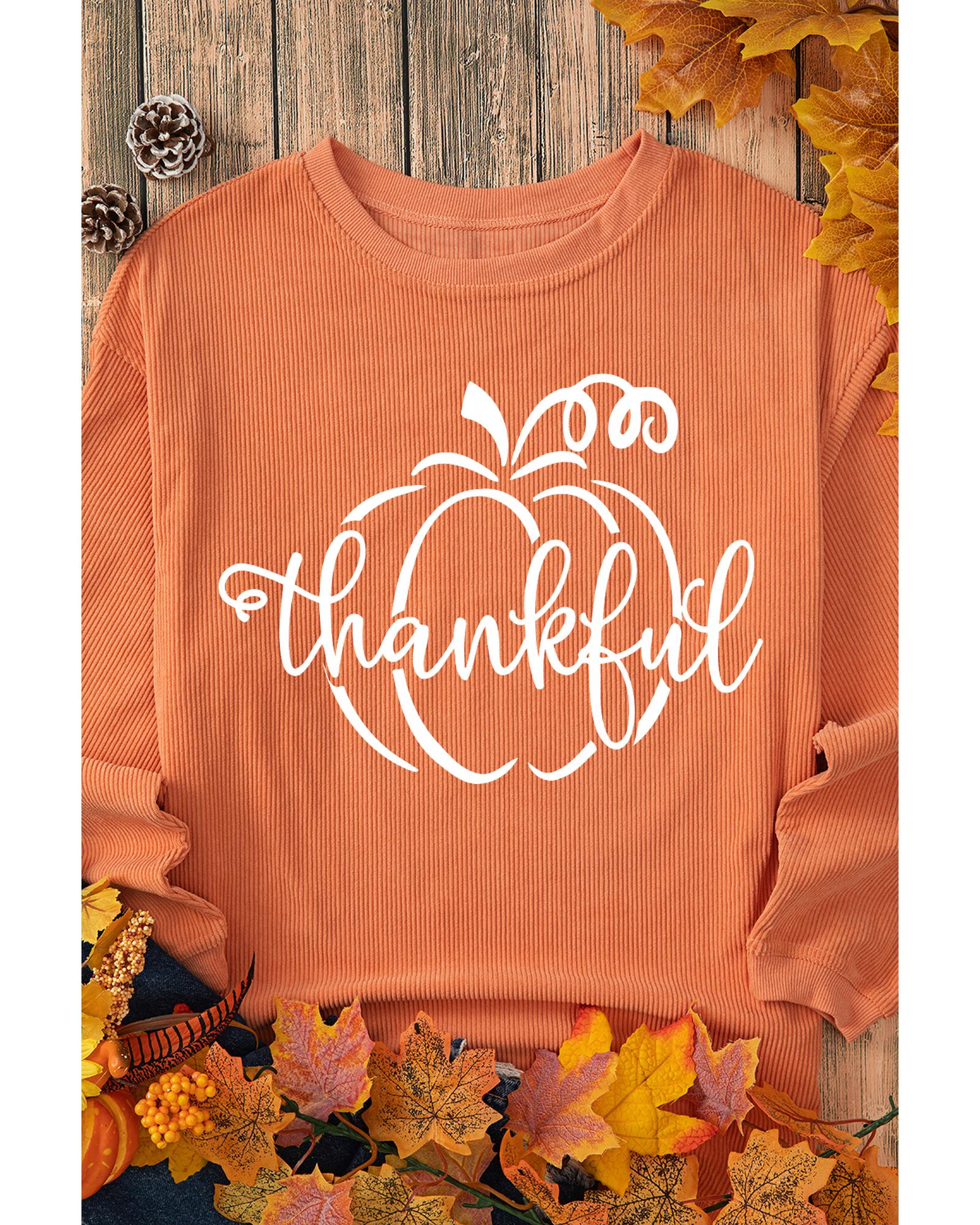 V539-AZEXDC25318364-2014-L-202508280550-00 Orange Pumpkin thankful Graphic Corded Thanksgiving Sweatshirt - L - Image 1