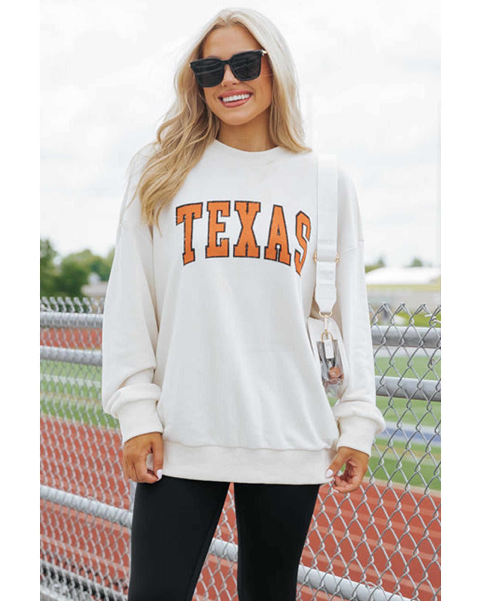 V539-AZEXDC25318386-P1-S-202506131015-00 White TEXAS Graphic Drop Shoulder Crewneck Sweatshirt - S - Image 1