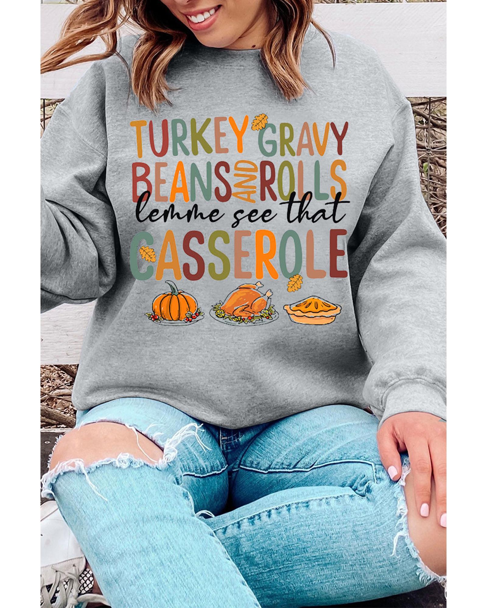 V539-AZEXDC25318563-11-S-202506131141-00 Gray Thanksgiving Slogan Pumpkin Turkey Pie Graphic Sweatshirt - S - Image 1