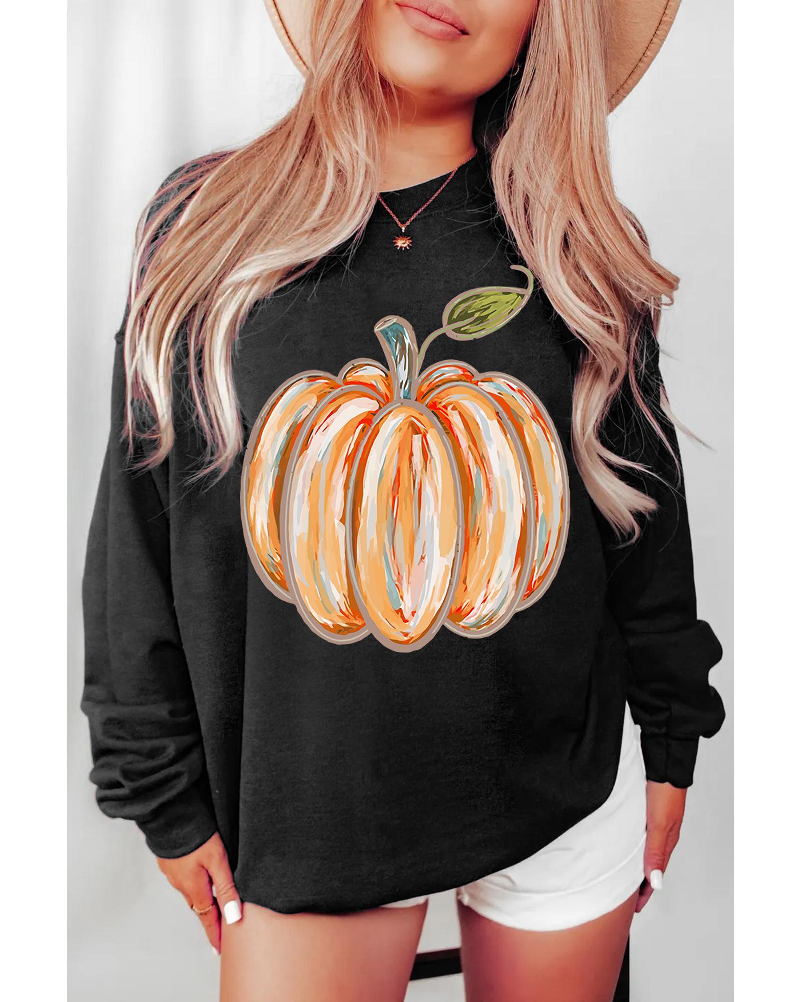 V539-AZEXDC25318712-P2-S-202506130921-00 Black Thanksgiving Pumpkin Graphic Drop Shoulder Sweatshirt - S - Image 1