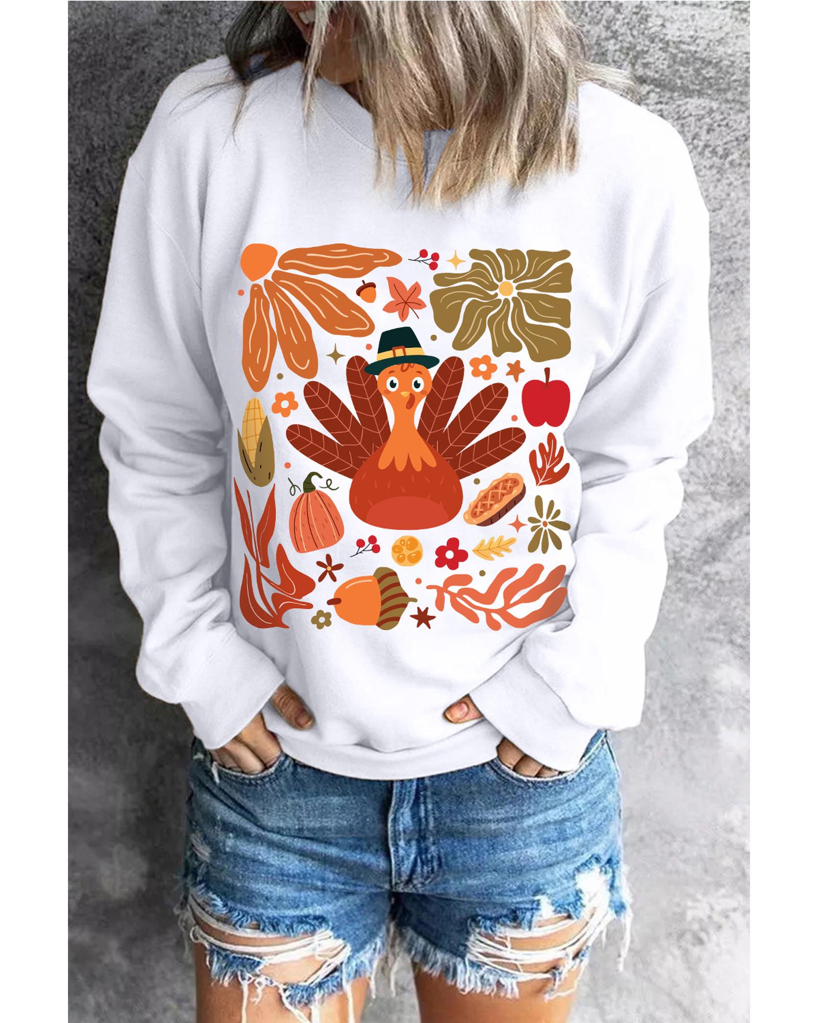 V539-AZEXDC25318810-15-S-202506131026-00 Beige Thanksgiving Fall Vibe Graphic Crew Neck Sweatshirt - S - Image 1