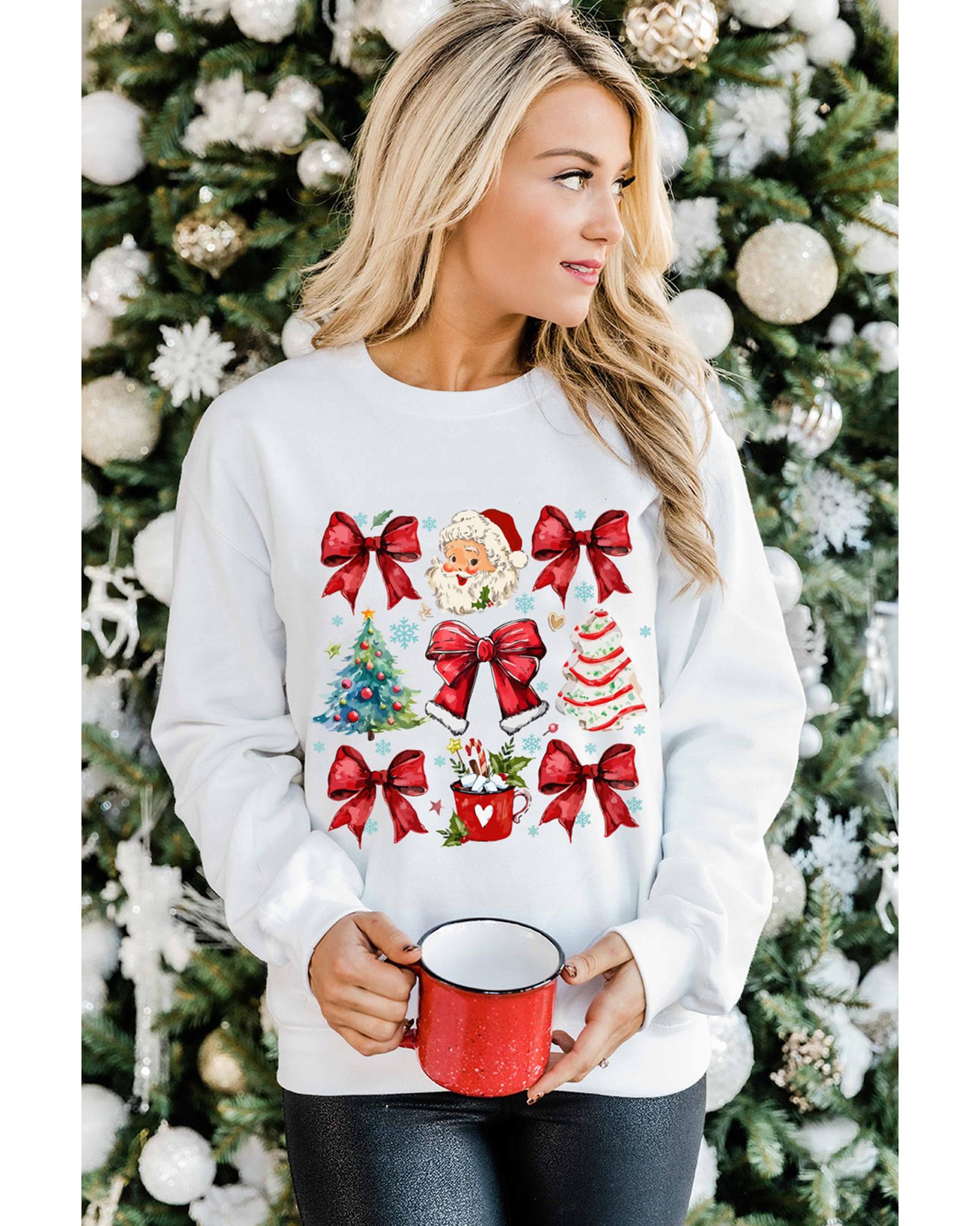 V539-AZEXDC25318875-15-2XL-202508271135-00 Beige Christmas Tree Bowknot Santa Clause Graphic Holiday Sweatshirt - 2XL - Image 1