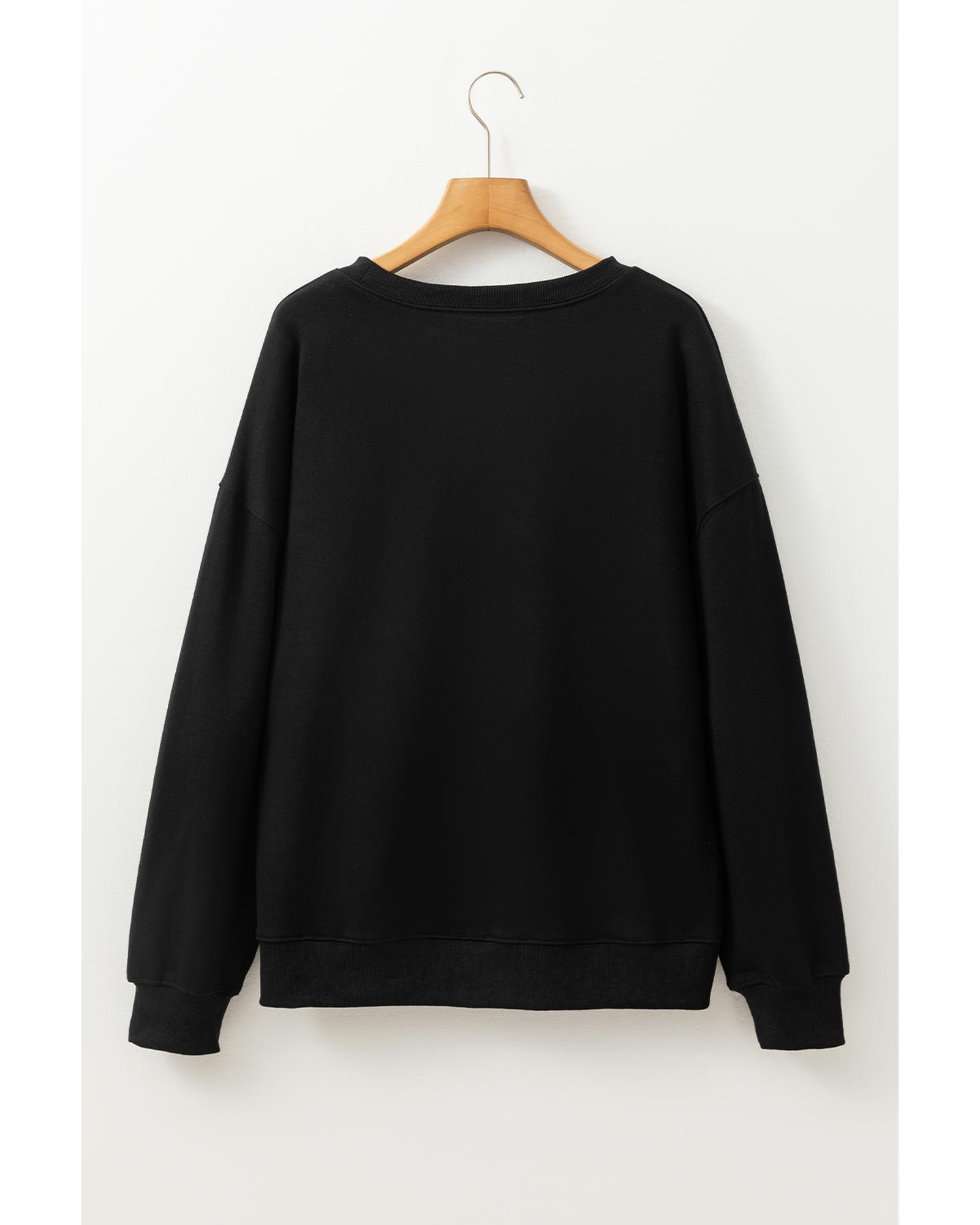V539-AZEXDC25318889-2-L-202508281840-00 Black Thanksgiving Turkey Graphic Drop Shoulder Sweatshirt - L - Image 1