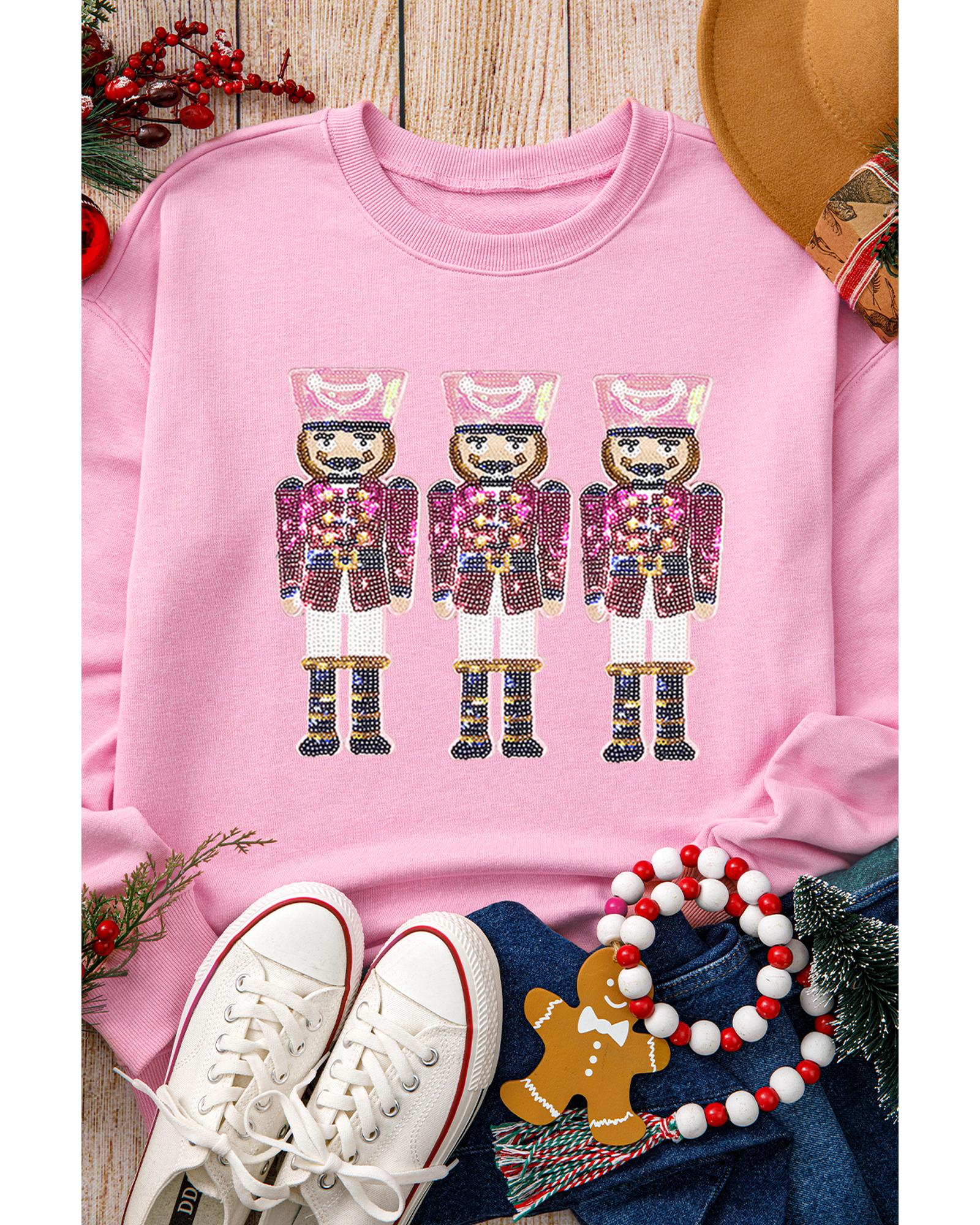 V539-AZEXDC25318959-10-S-202506130808-00 Pink Christmas Nutcracker Graphic Pullover Sweatshirt - S - Image 1