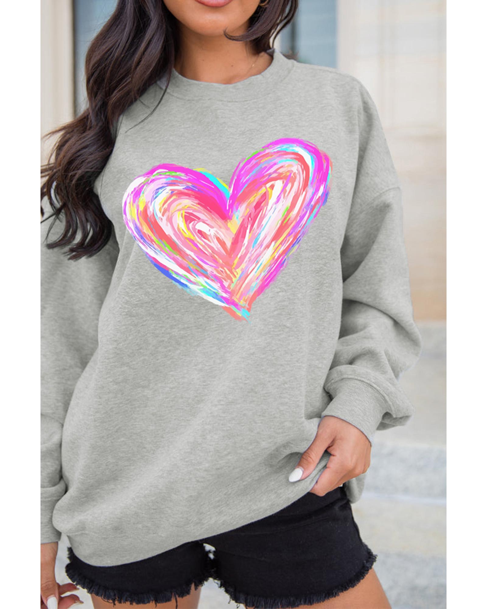 V539-AZEXDC25319153-11-S-202506130941-00 Gray Valentines Brushwork Heart Graphic Drop Shoulder Sweatshirt - S - Image 1