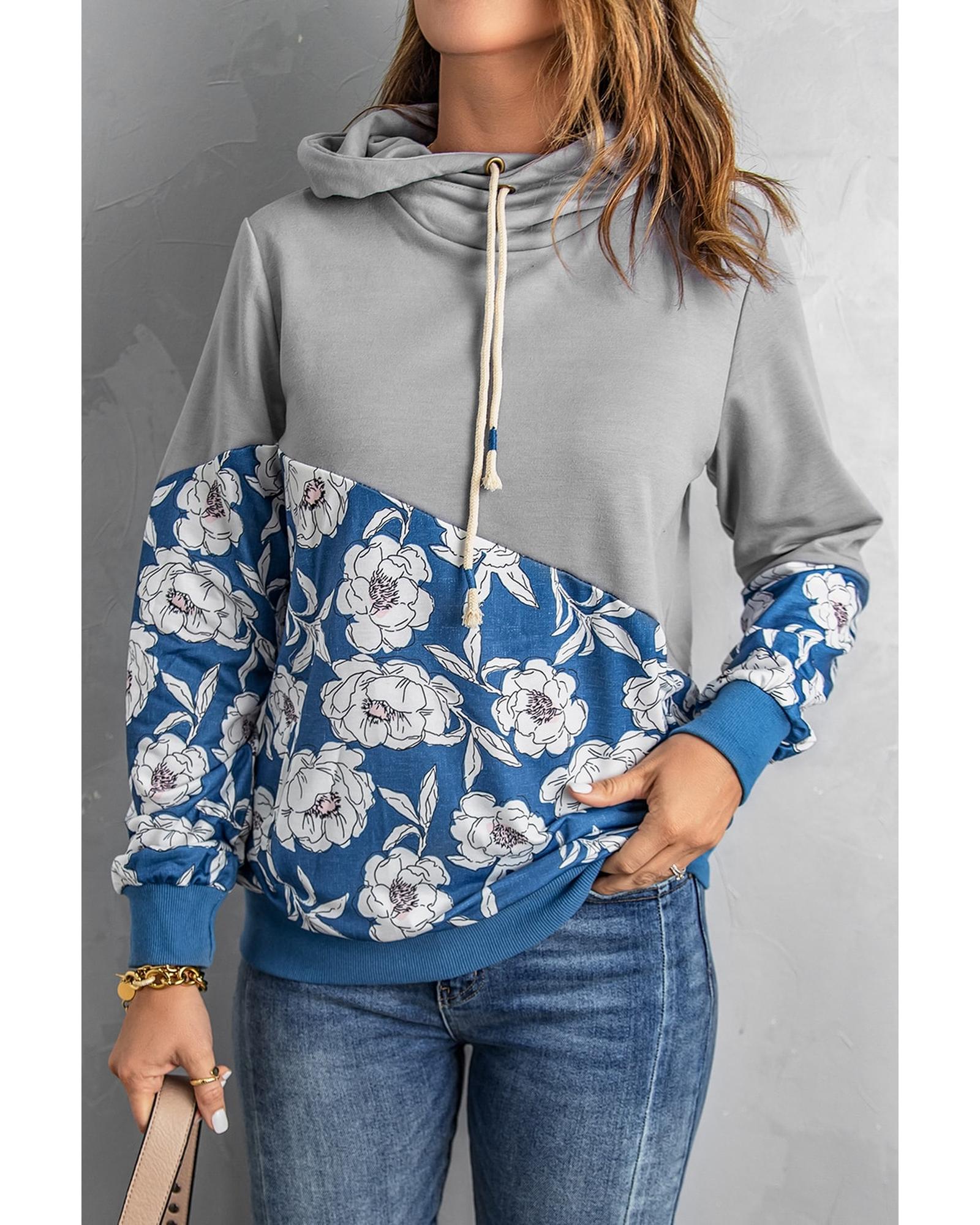 V539-AZEXDC2538081-11-L-202508262310-00 Azura Exchange Floral Splicing Cowl Neck Hoodie - L - Image 1