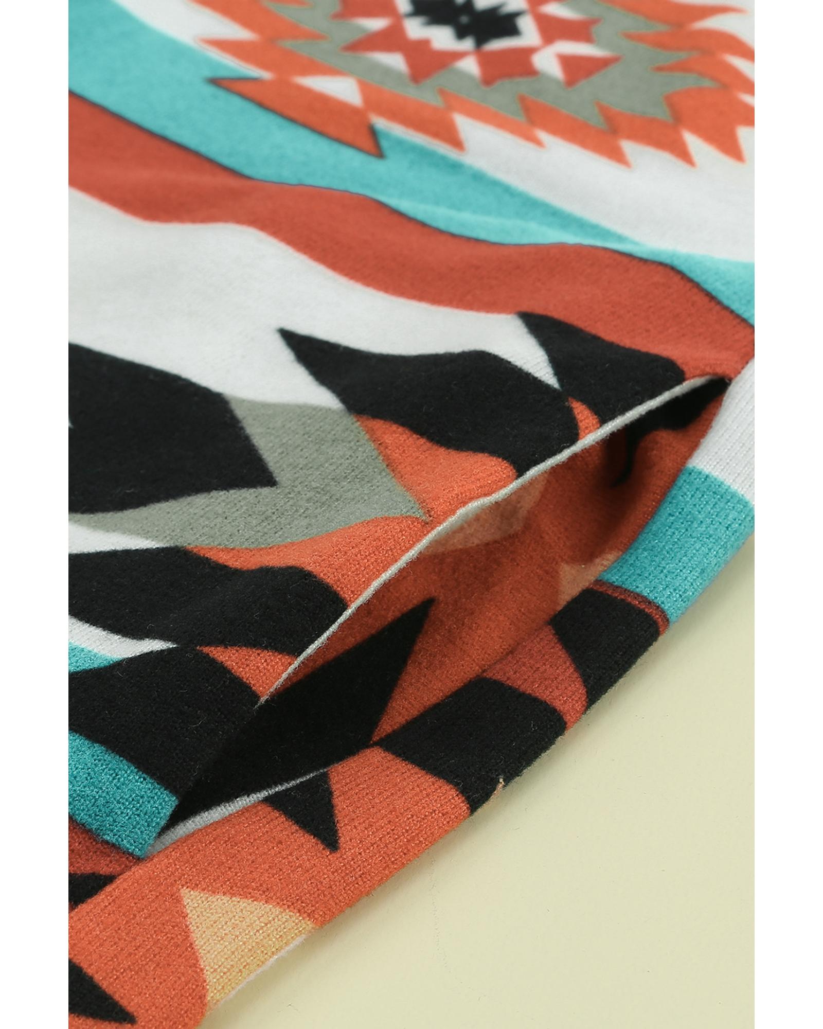 V539-AZEXDC2541413-22-M-202508300335-00 Multicolor Geometric Color Block Open Front Long Cardigan - M - Image 1