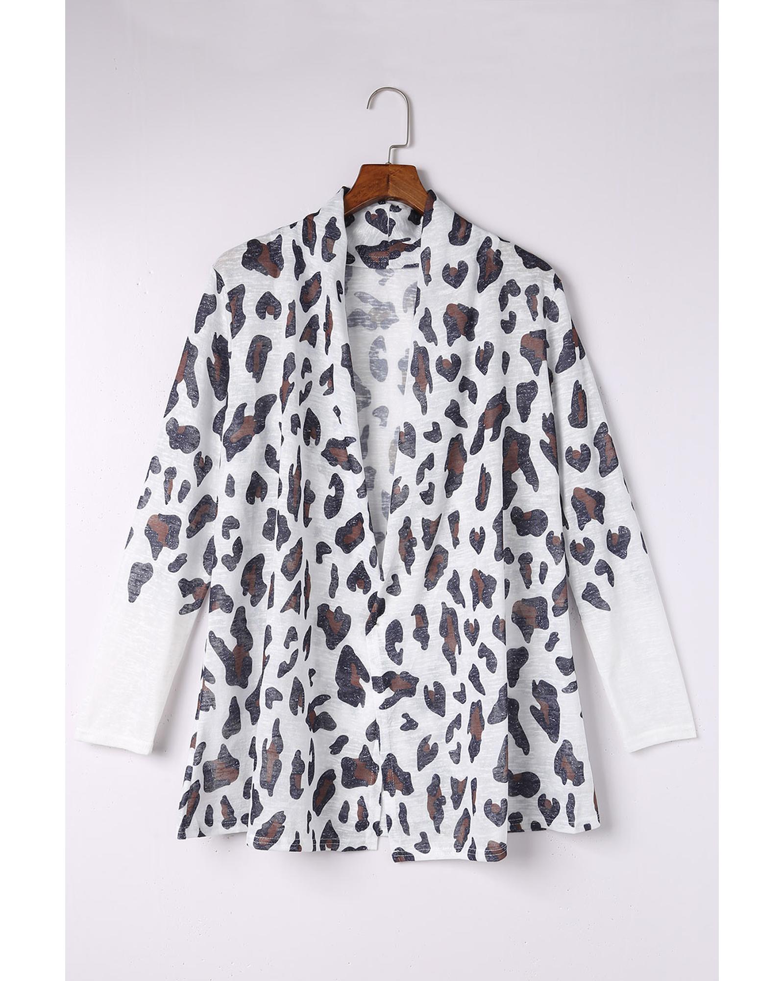 V539-AZEXDC2541528-1-2XL-202508282020-00 Azura Exchange White Vintage Leopard Print Open Cardigan - 2XL - Image 1