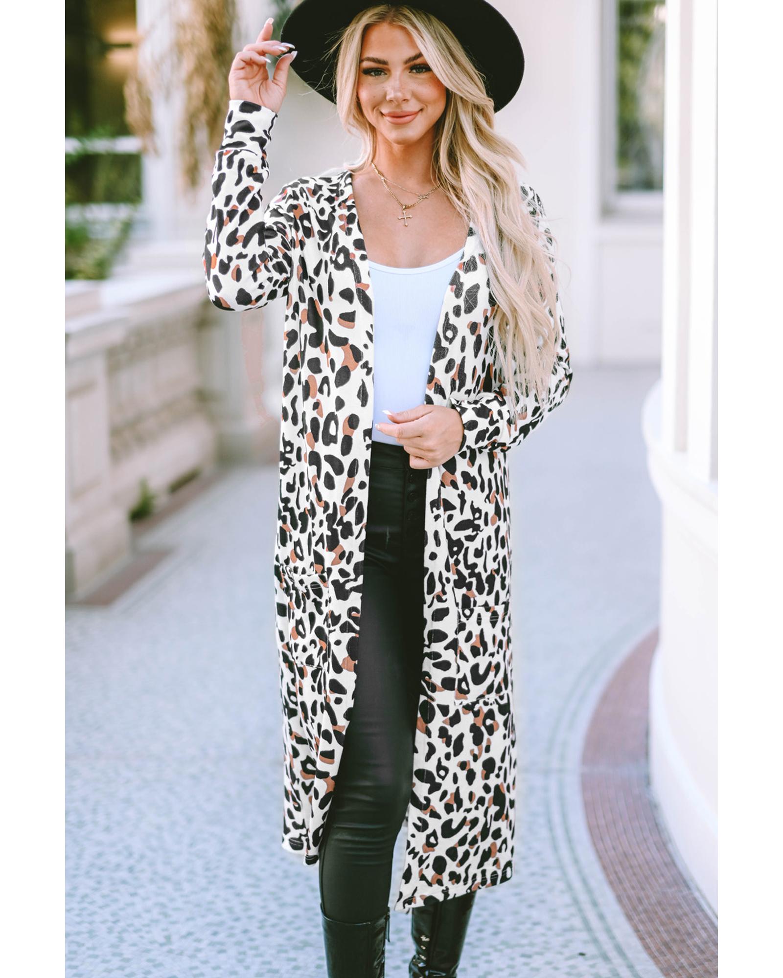 V539-AZEXDC2541969-20-M-202508291325-00 Azura Exchange Leopard Pocketed Open Front Duster Cardigan - M - Image 1