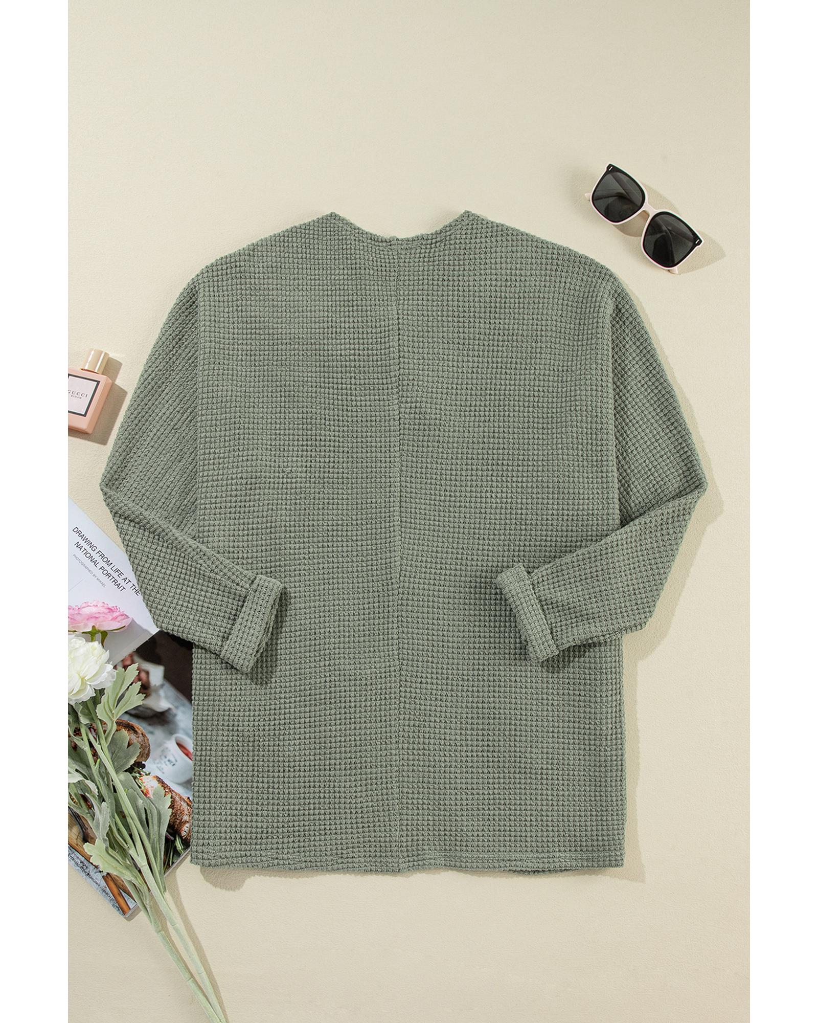 V539-AZEXDC2542449-P1209-S-202506131240-00 Laurel Green Waffle Knit Open Front Cardigan - S - Image 1