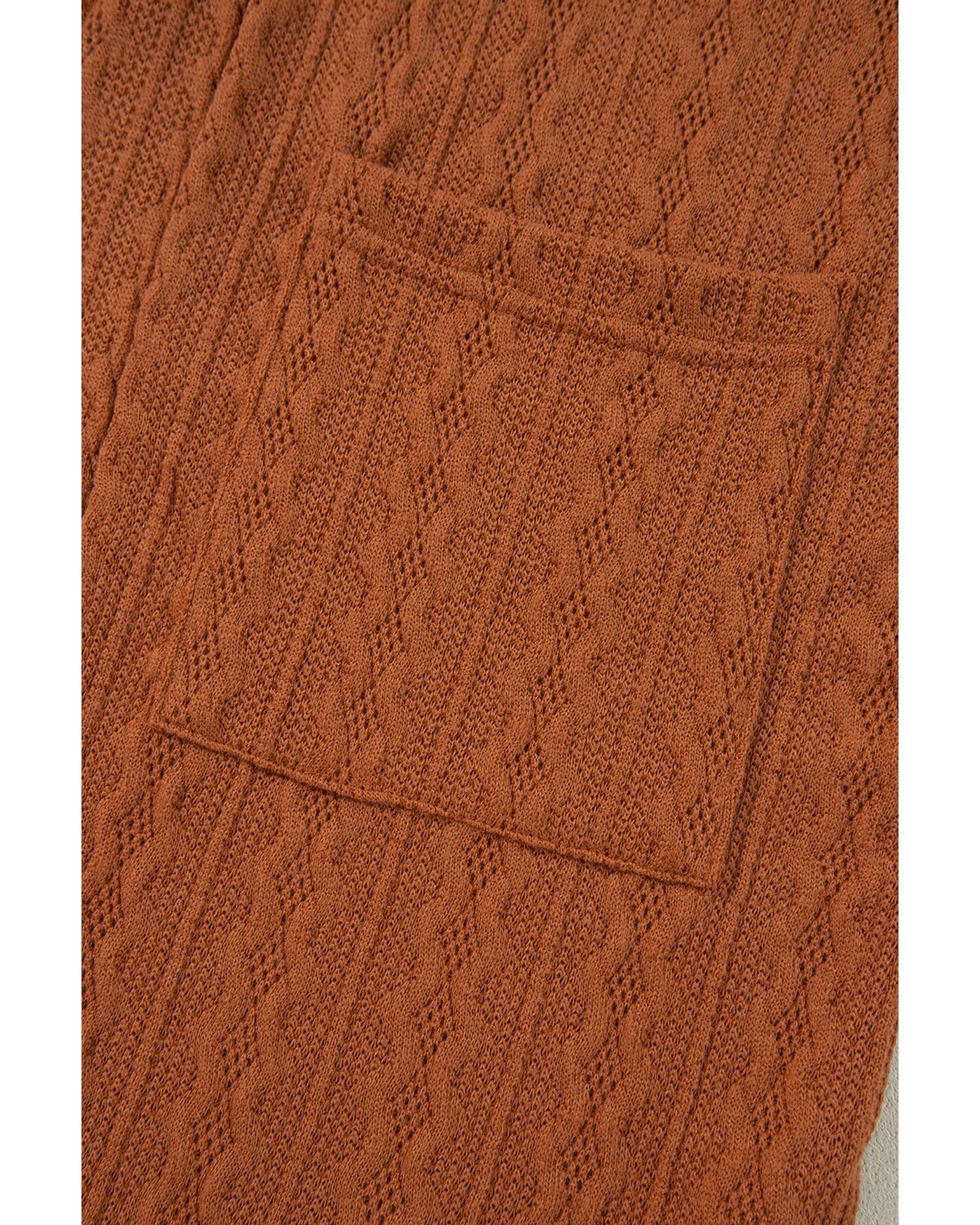 V539-AZEXDC2542524-P2017-XL-202508292350-00 Chestnut Textured Knit Side Pockets Open Front Cardigan - XL - Image 1