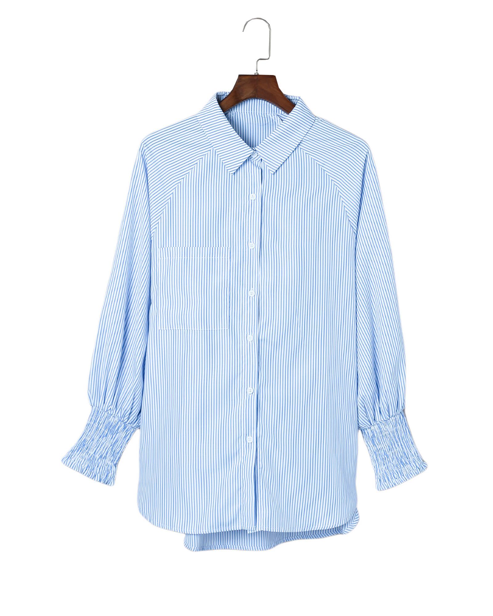 V539-AZEXDC2552685-4-XL-202508260955-00 Azura Exchange Striped Boyfriend Shirt with Smocked Cuffs and Pocket - XL - Image 1