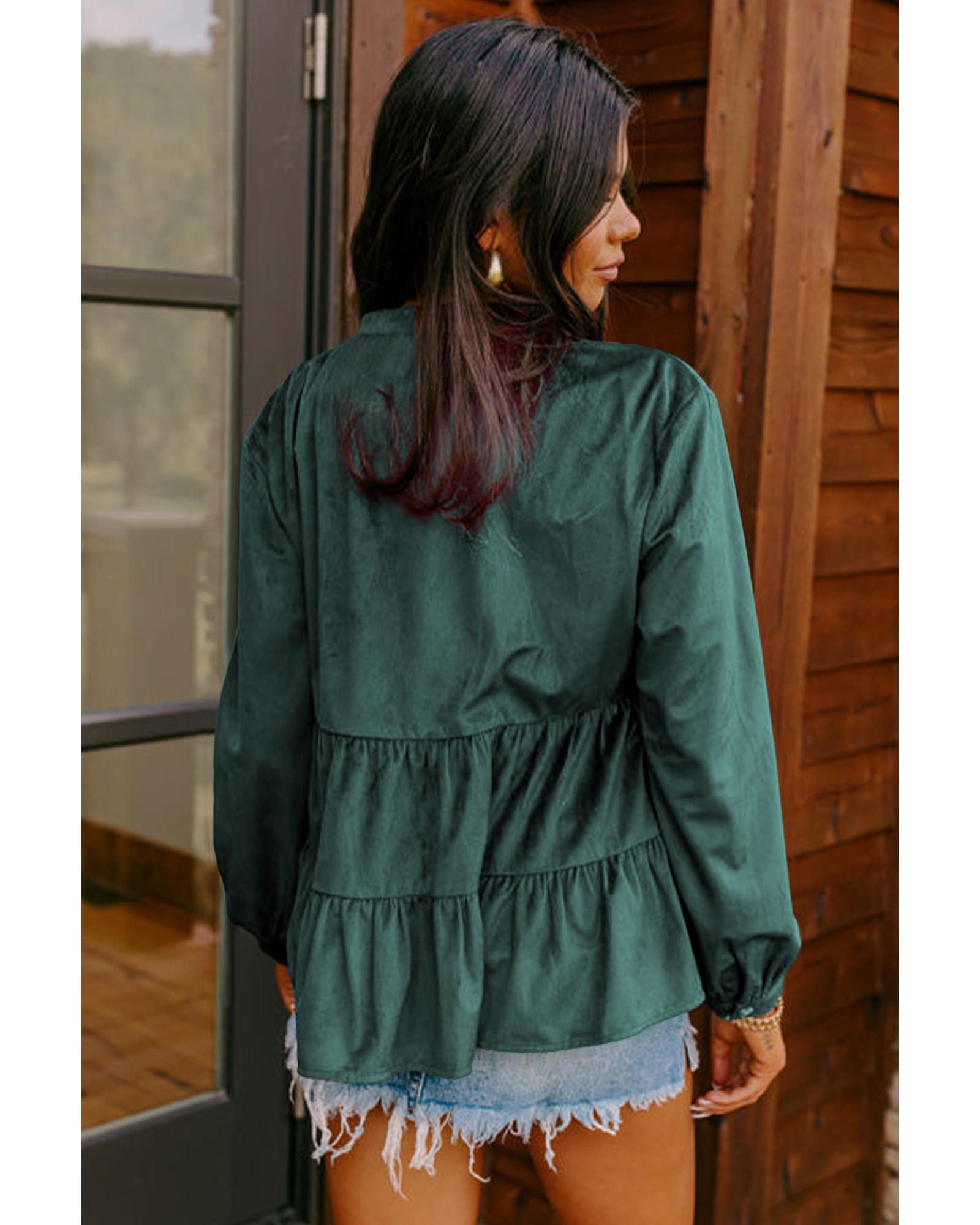 V539-AZEXDC2555295-P1809-L-202508271800-00 Skobeloff Corduroy Ruffle Tiered Buttoned O Neck Shirt - L - Image 1