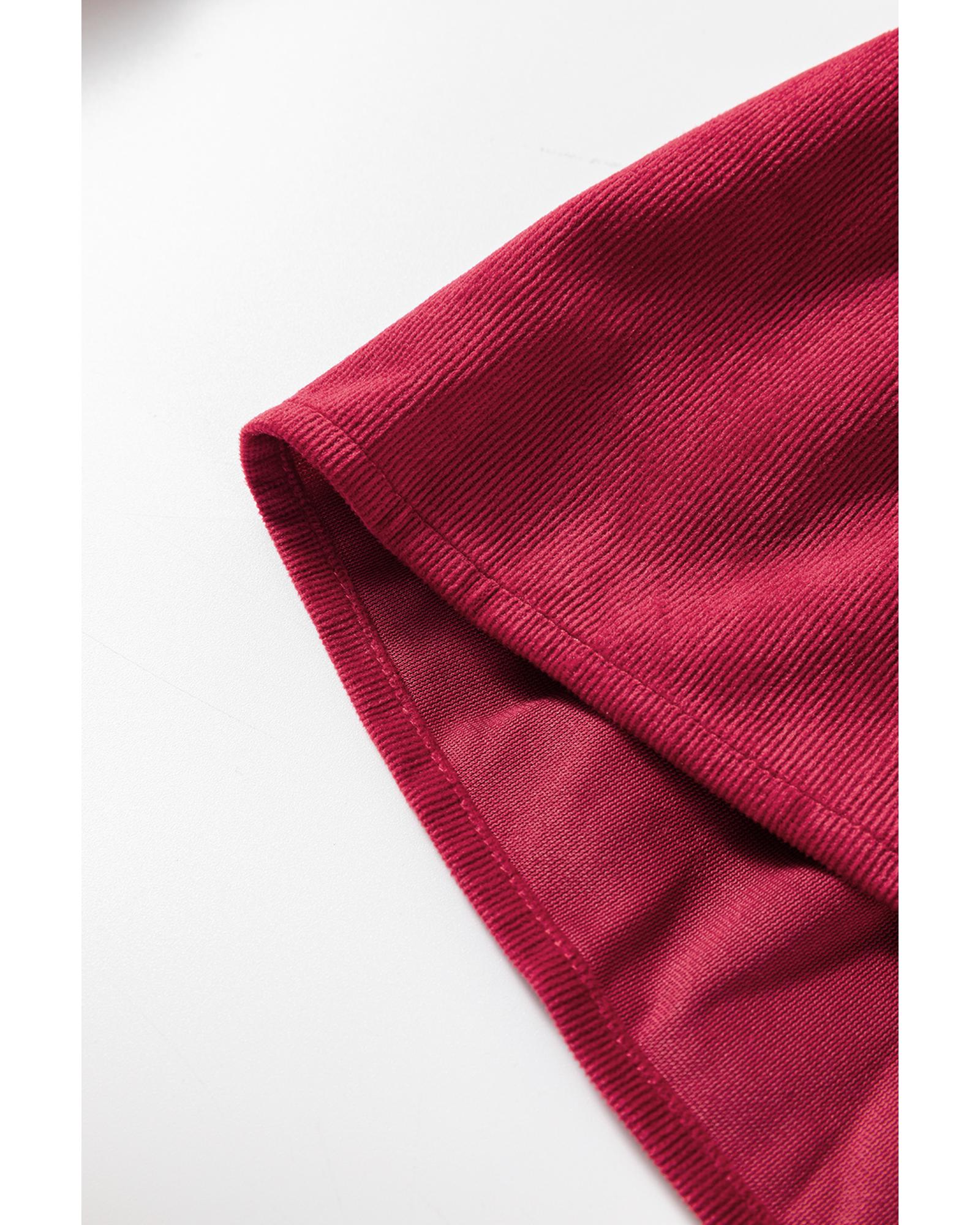 V539-AZEXDC2555295-P503-XL-202508280340-00 Burgundy Corduroy Ruffle Tiered Buttoned O Neck Shirt - XL - Image 1