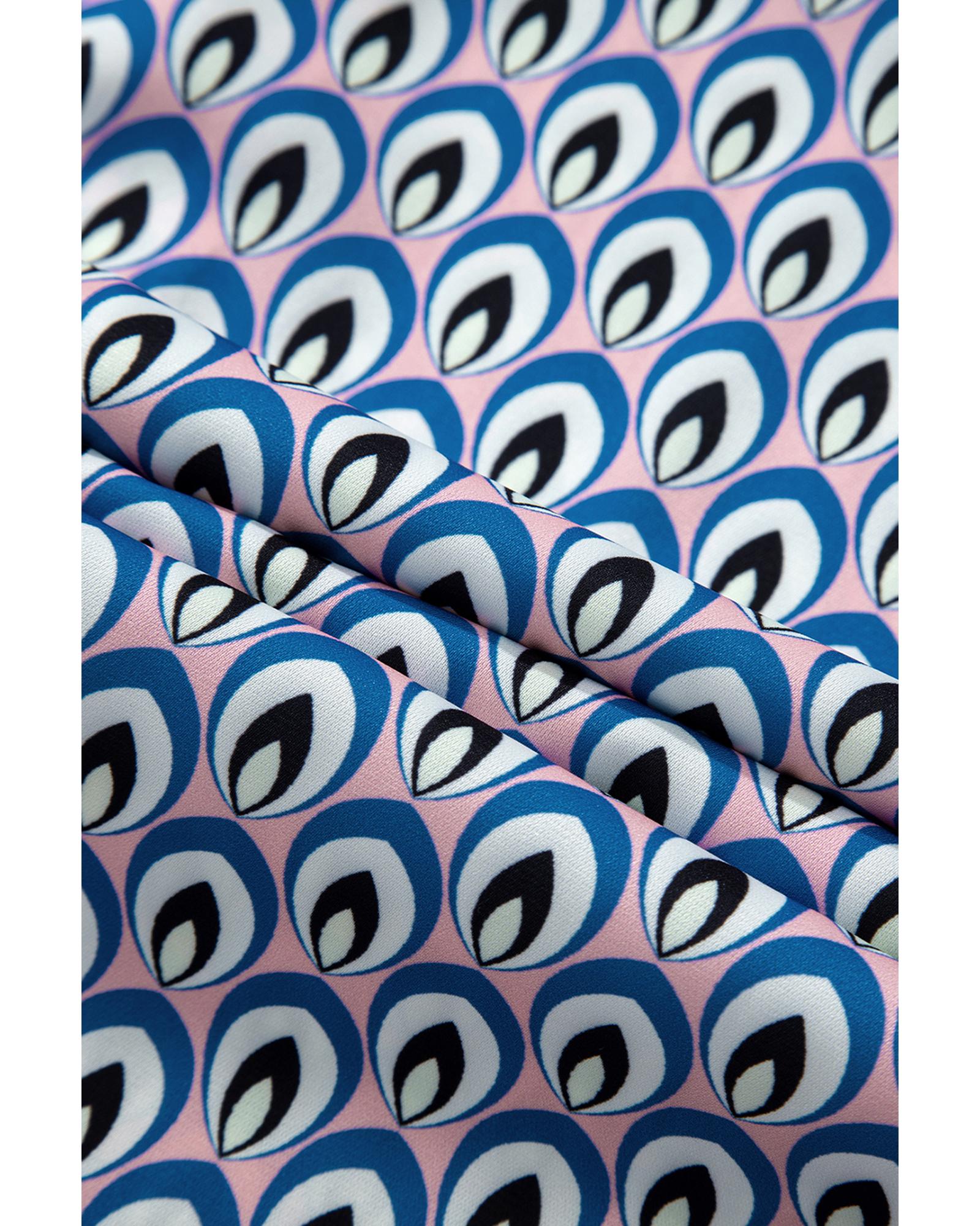 V539-AZEXDC2555446-P205-XL-202508300440-00 Sky Blue Abstract Print Shirred Cuff Buttoned Oversized Shirt - XL - Image 1