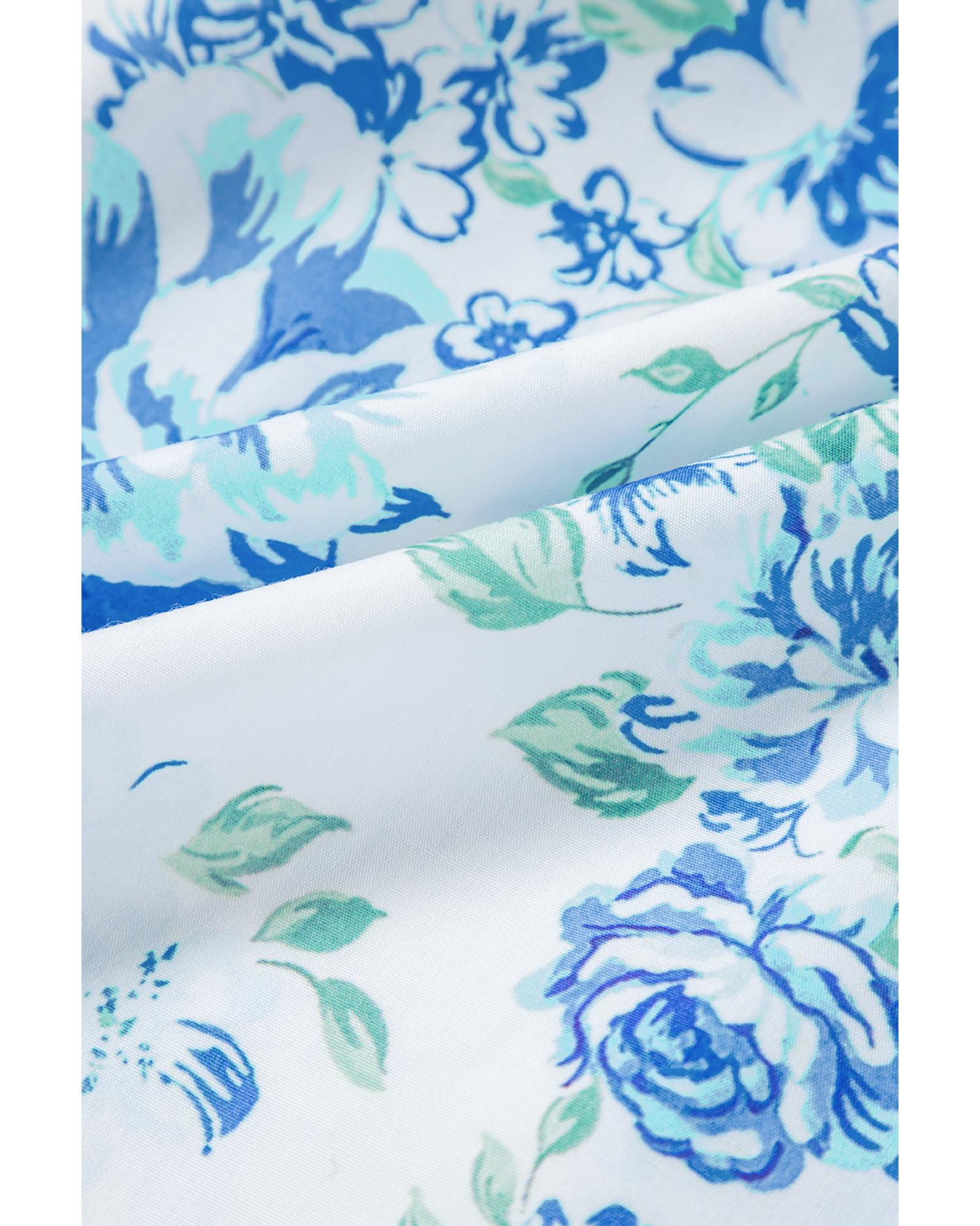 V539-AZEXDC2556080-P420-XL-202508280845-00 Sky Blue Floral Print Ruffle Sleeve Frilly Button Up Shirt - XL - Image 1