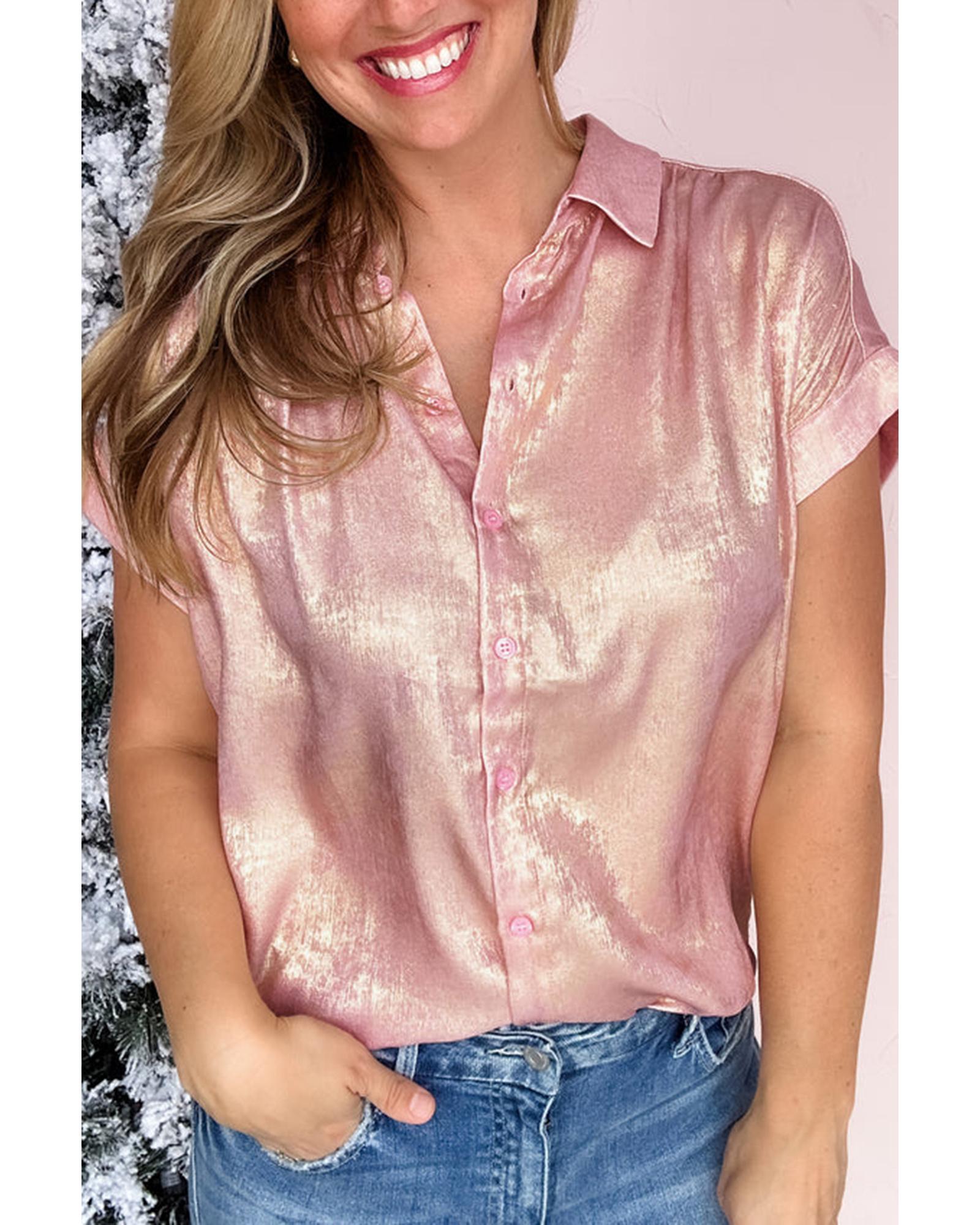 V539-AZEXDC2556129-P1210-XL-202508282005-00 Delicacy Metallic Buttoned Loose Fit Short Sleeve Shirt - XL - Image 1