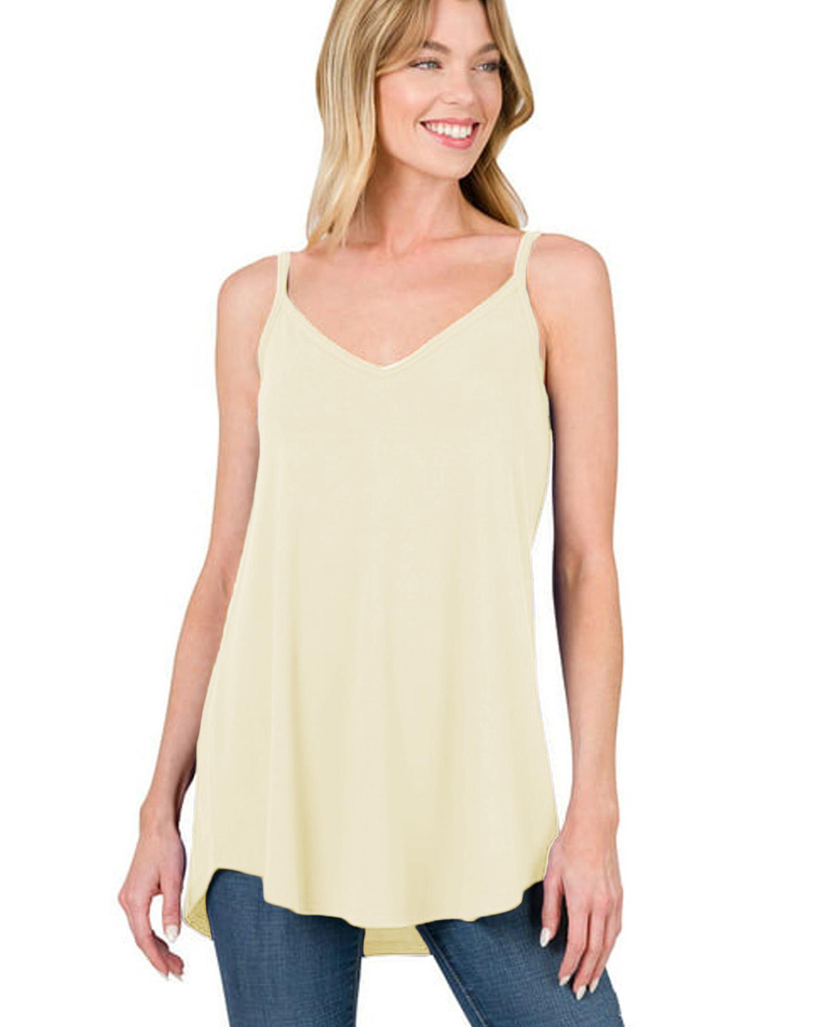 V539-AZEXDC25611122-P18-M-202508280450-00 Apricot Spaghetti Strap V-Neck Flowy Tunic Tank Top - M - Image 1