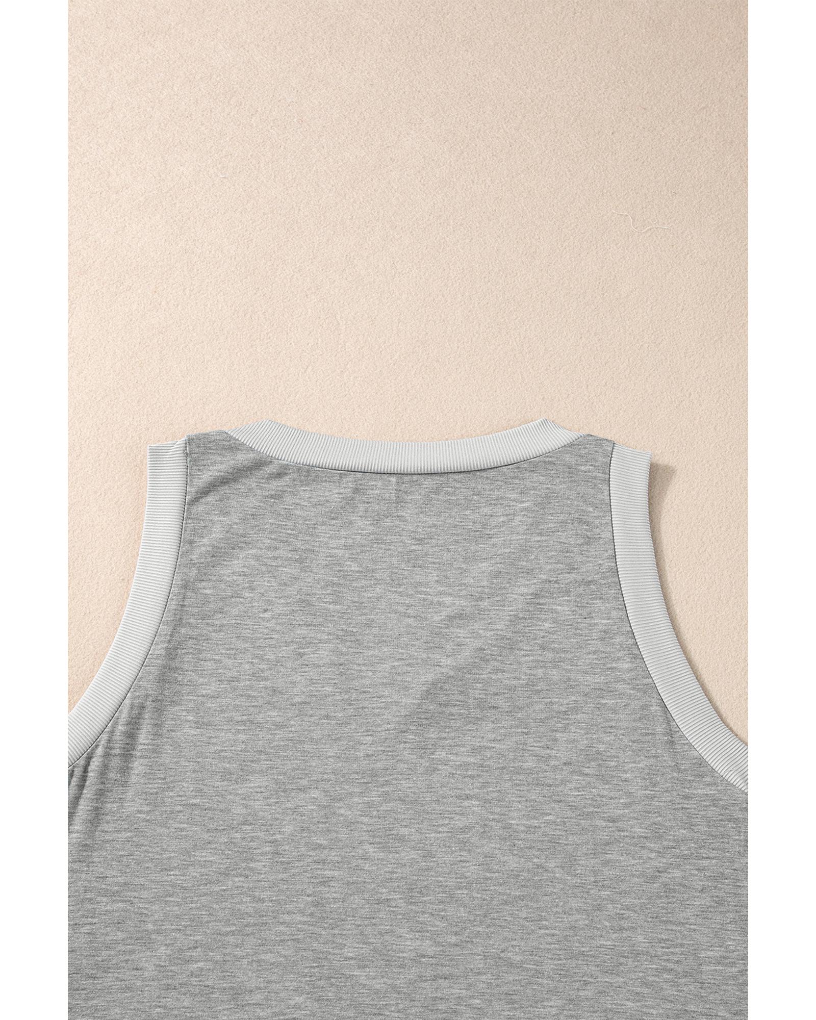 V539-AZEXDC25611787-P11-M-202508280715-00 Gray Ribbed V Neck Tank - M - Image 1