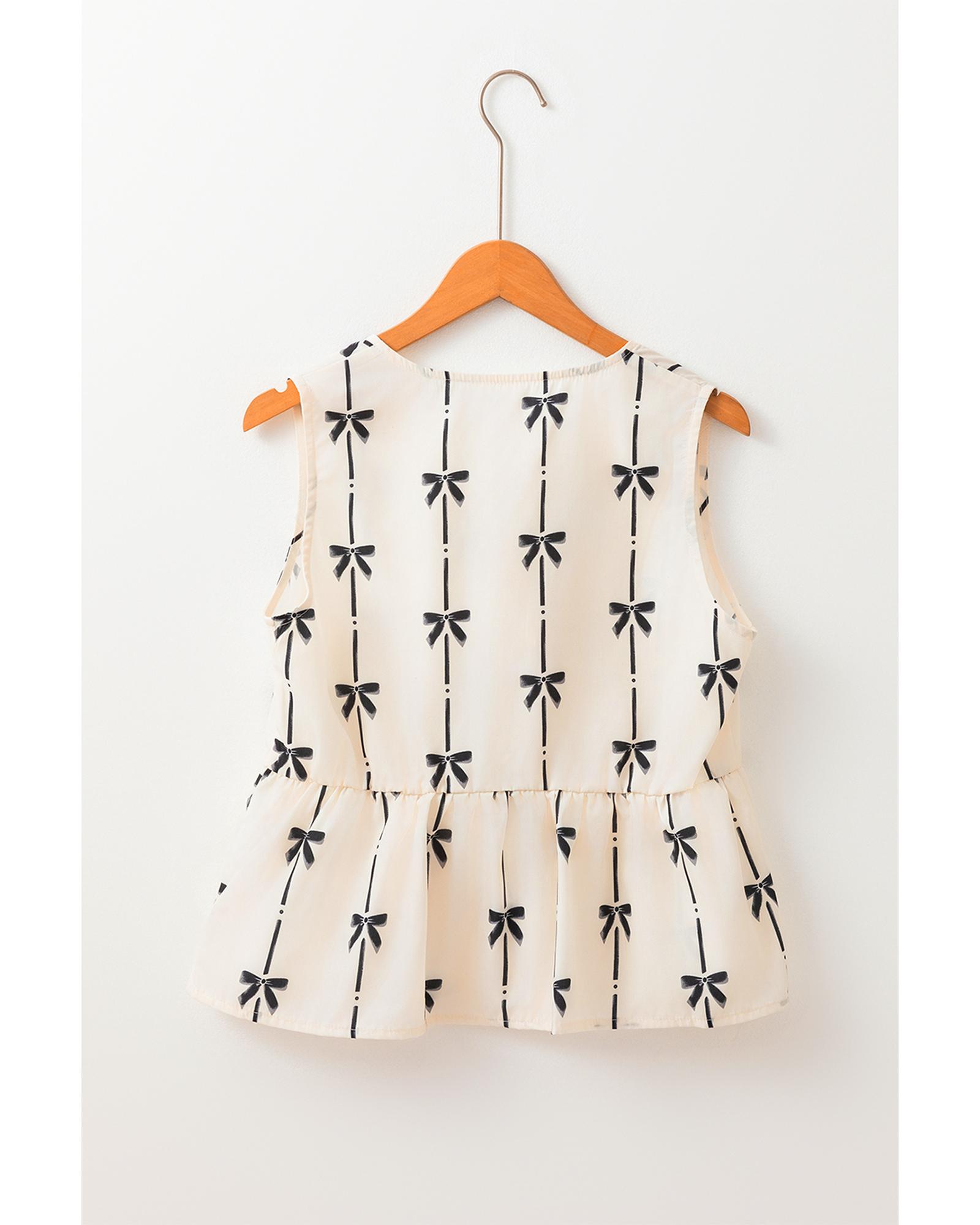 V539-AZEXDC25612460-P101-M-202508300550-00 White Bow Printed Tie Closure Ruffled Vest - M - Image 1