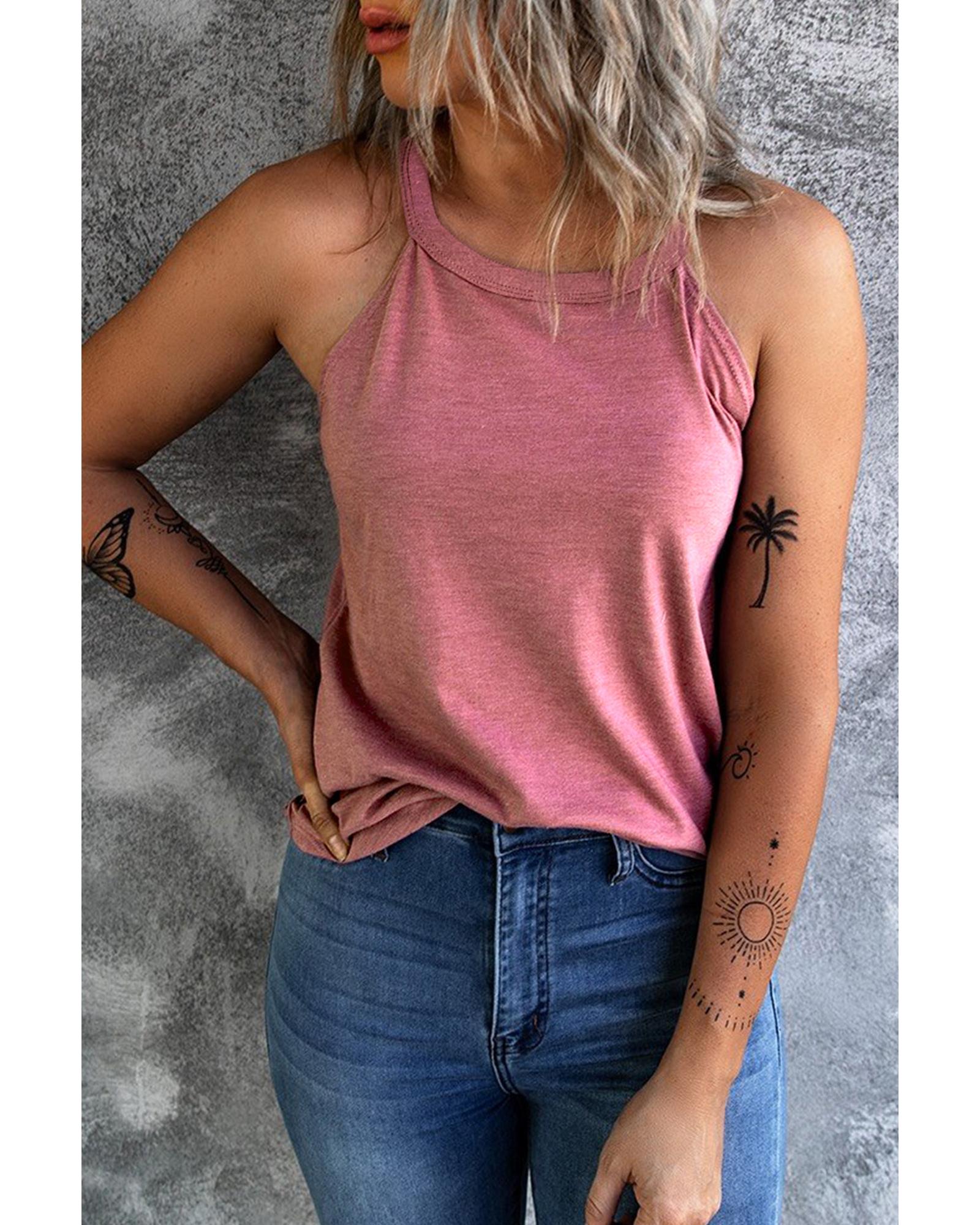 V539-AZEXDC2564998-10-L-202508291800-00 Pink Solid Color Crew Neck Tank Top - L - Image 1