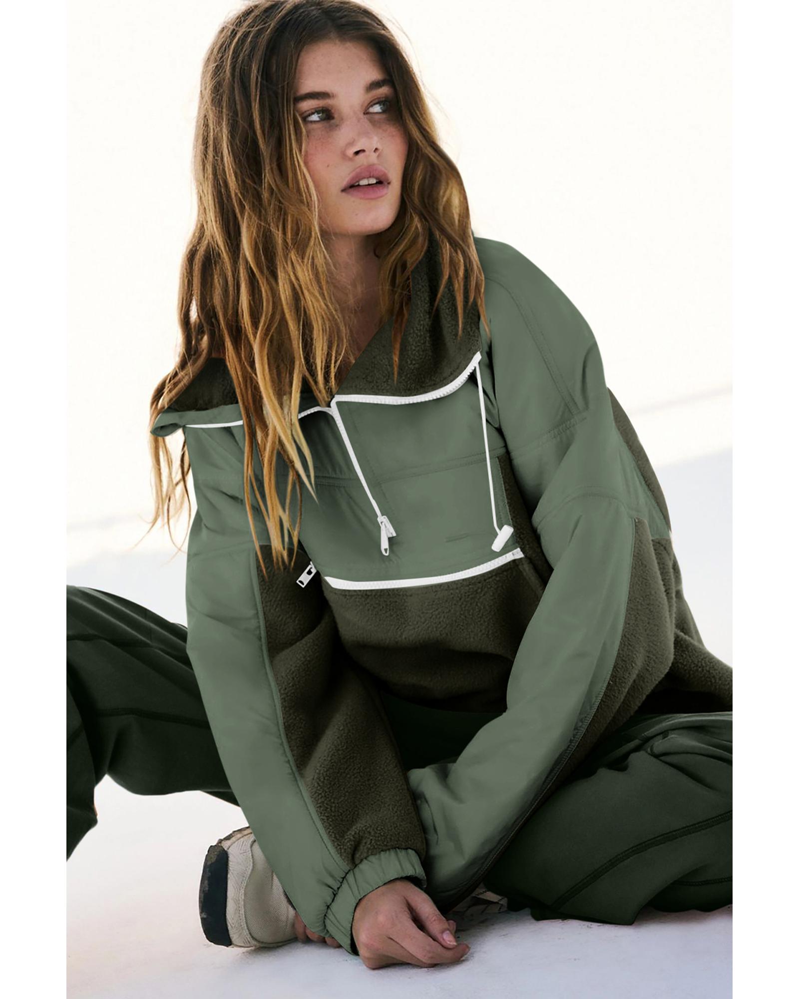 V539-AZEXDC266001-9-M-202508311820-00 Azura Exchange Fleece Patchwork Color Block Zip Funnel Neck Sweatshirt - M - Image 1