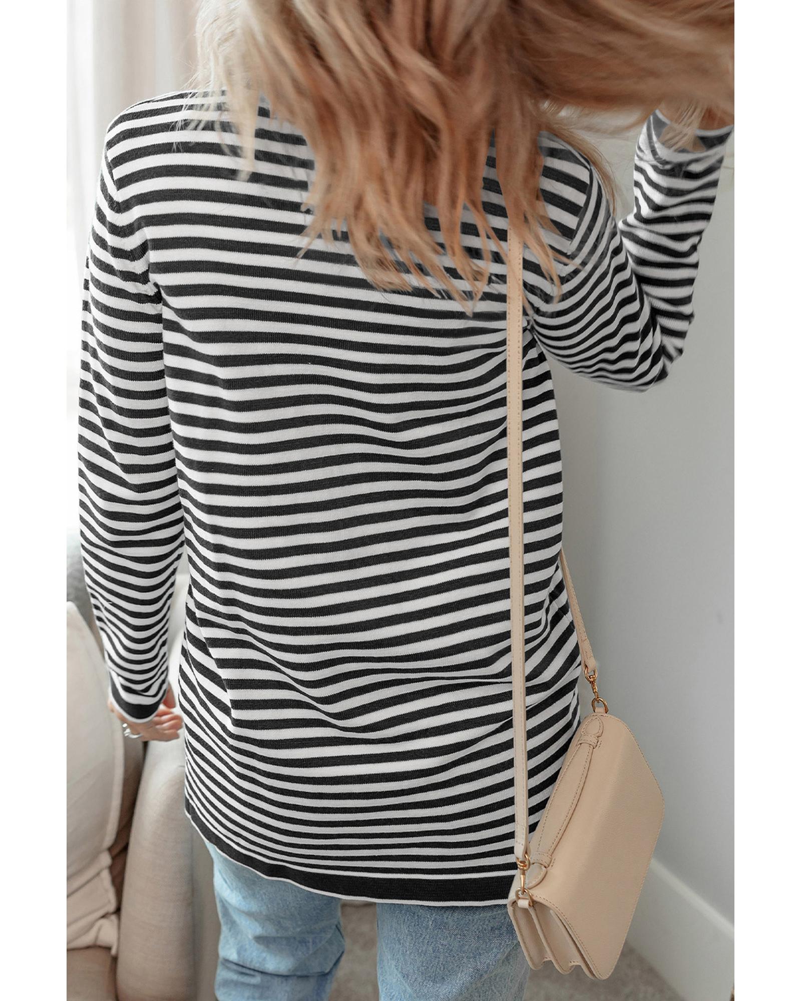 V539-AZEXDC2711653-P219-M-202508280830-00 Black Stripe Long Sleeve Button up Tunic Cardigan - M - Image 1