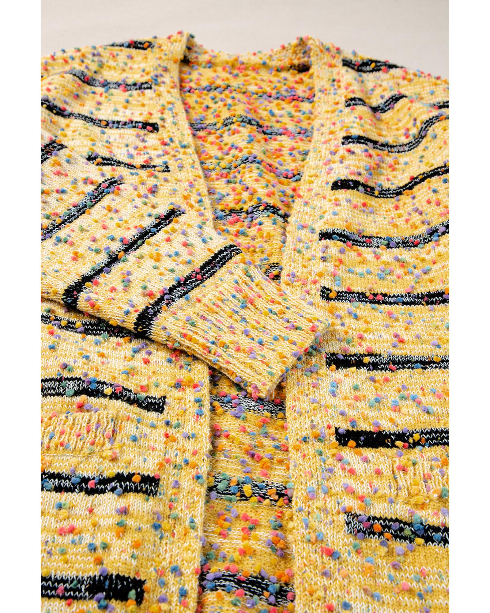 V539-AZEXDC2711713-P207-M-202508291510-00 Beige Striped Pom Pom Knit Open Front Long Cardigan - M - Image 1