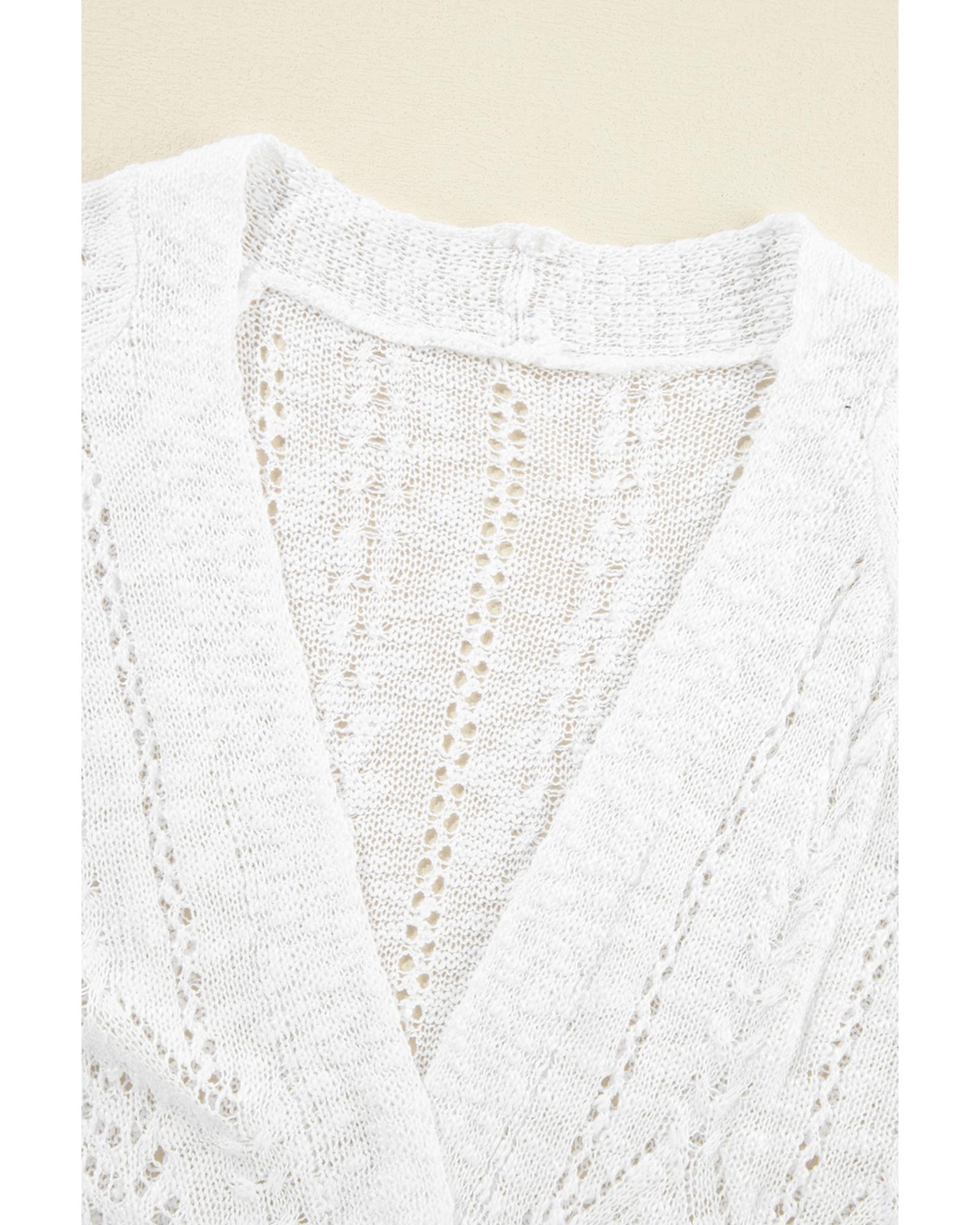 V539-AZEXDC2711740-P101-S-202506132042-00 White Solid Open Knit Cardigan - S - Image 1
