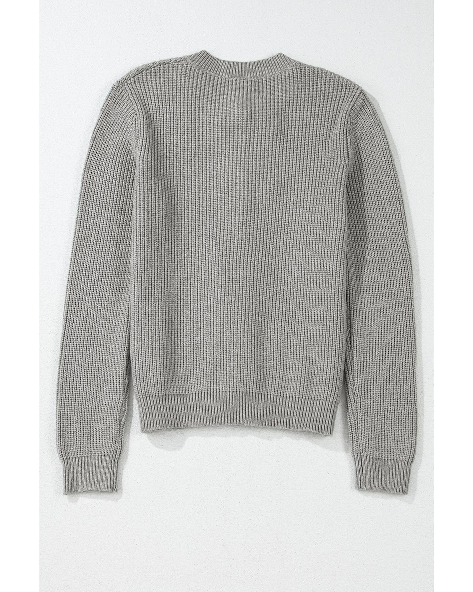 V539-AZEXDC2711854-P5011-M-202508290130-00 Philippine Gray Ribbed Knit Bow Front Buttoned Cardigan - M - Image 1