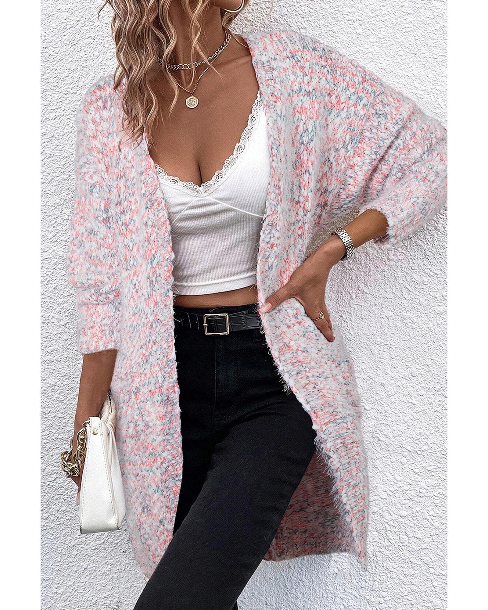 V539-AZEXDC2711892-P1022-M-202508280825-00 Pink Multicolor Confetti Open Front Knit Cardigan - M - Image 1