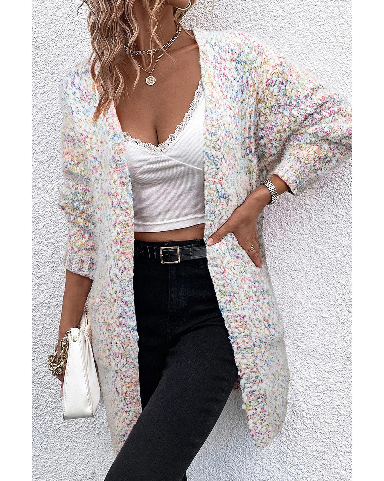 V539-AZEXDC2711892-P722-L-202508281330-00 Yellow Multicolor Confetti Open Front Knit Cardigan - L - Image 1