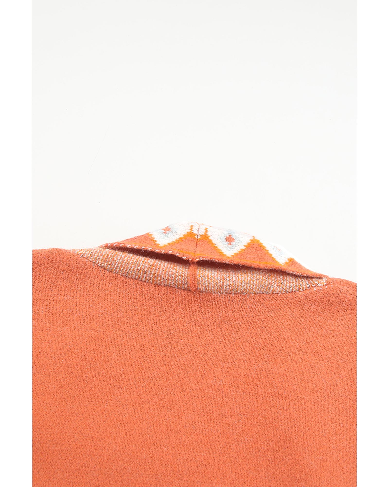 V539-AZEXDC271373-P101420-L-202508300235-00 Orange Printed Aztec Print Open Front Knitted Cardigan - L - Image 1