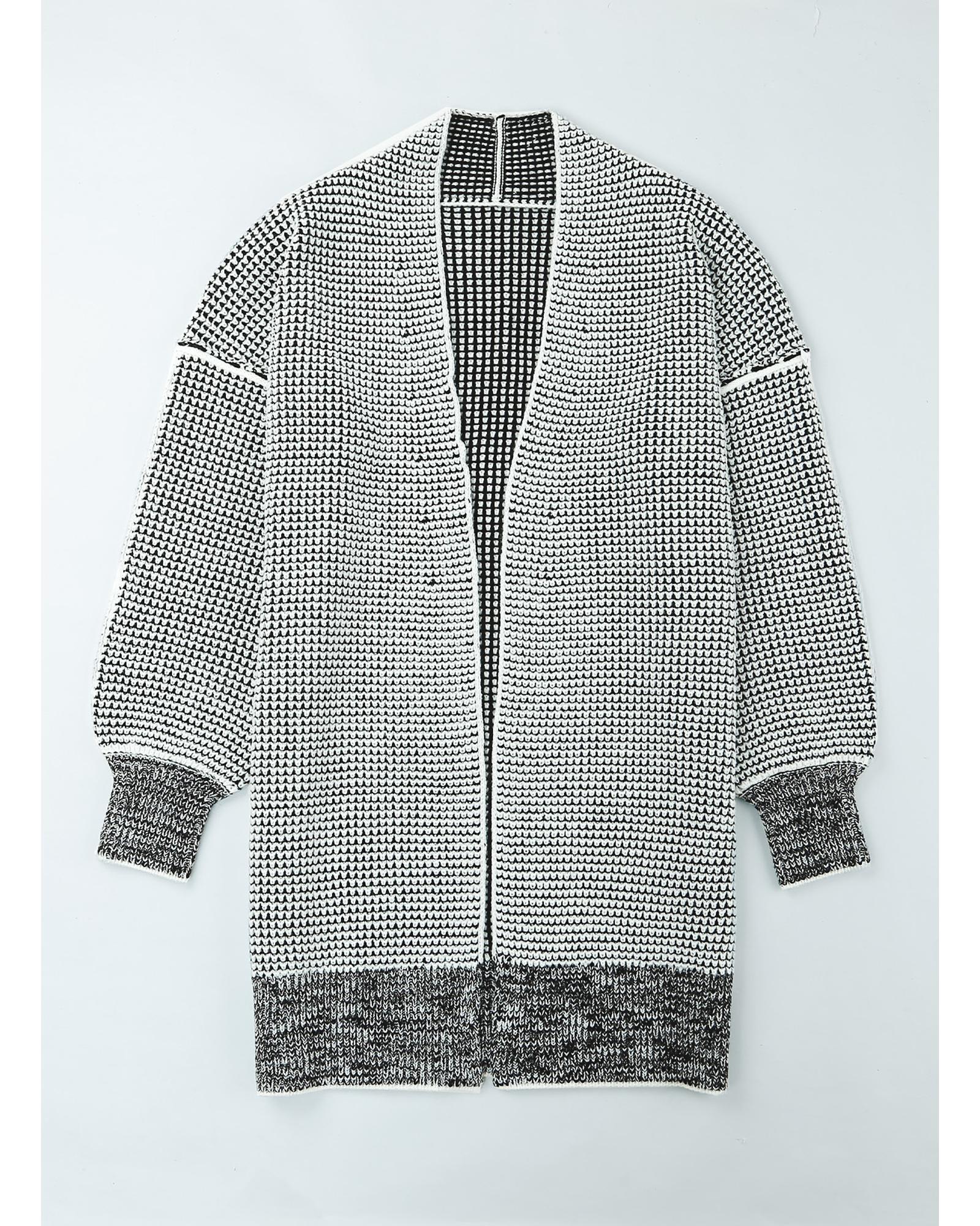 V539-AZEXDC271468-11-XL-202508280905-00 Azura Exchange Gray Plaid Knitted Long Open Front Cardigan - XL - Image 1