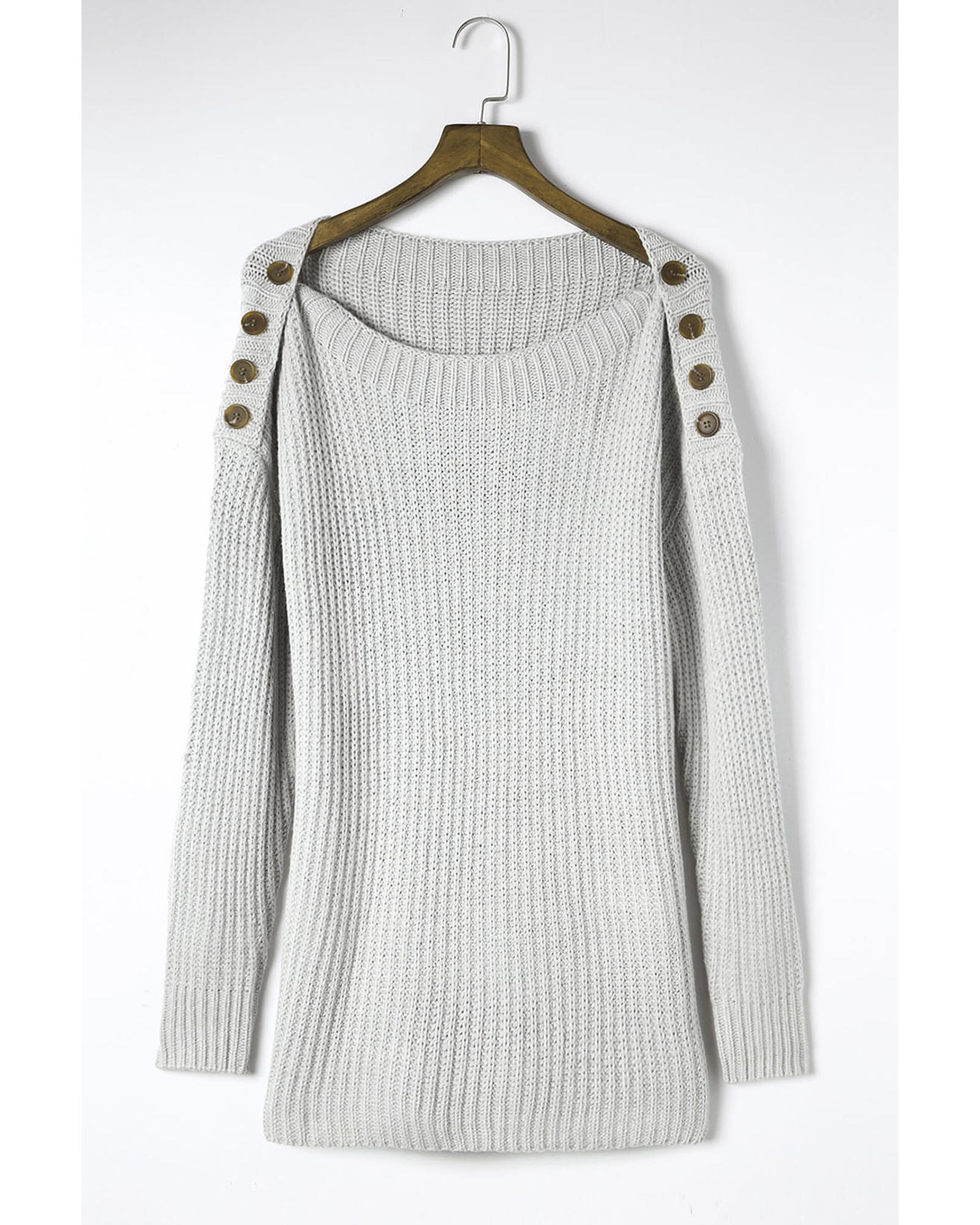 V539-AZEXDC2722469-11-XL-202508300025-00 Gray Buttoned Drop Shoulder Oversized Sweater - XL - Image 1