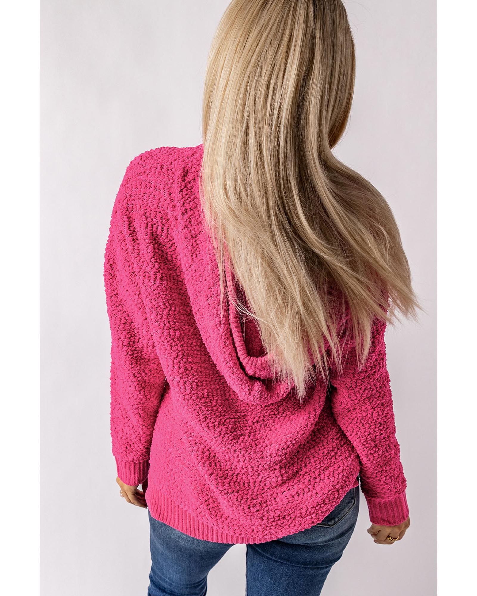 V539-AZEXDC2722528-6-S-202506131926-00 Rose Loose Popcorn Textured Hooded Sweater - S - Image 1