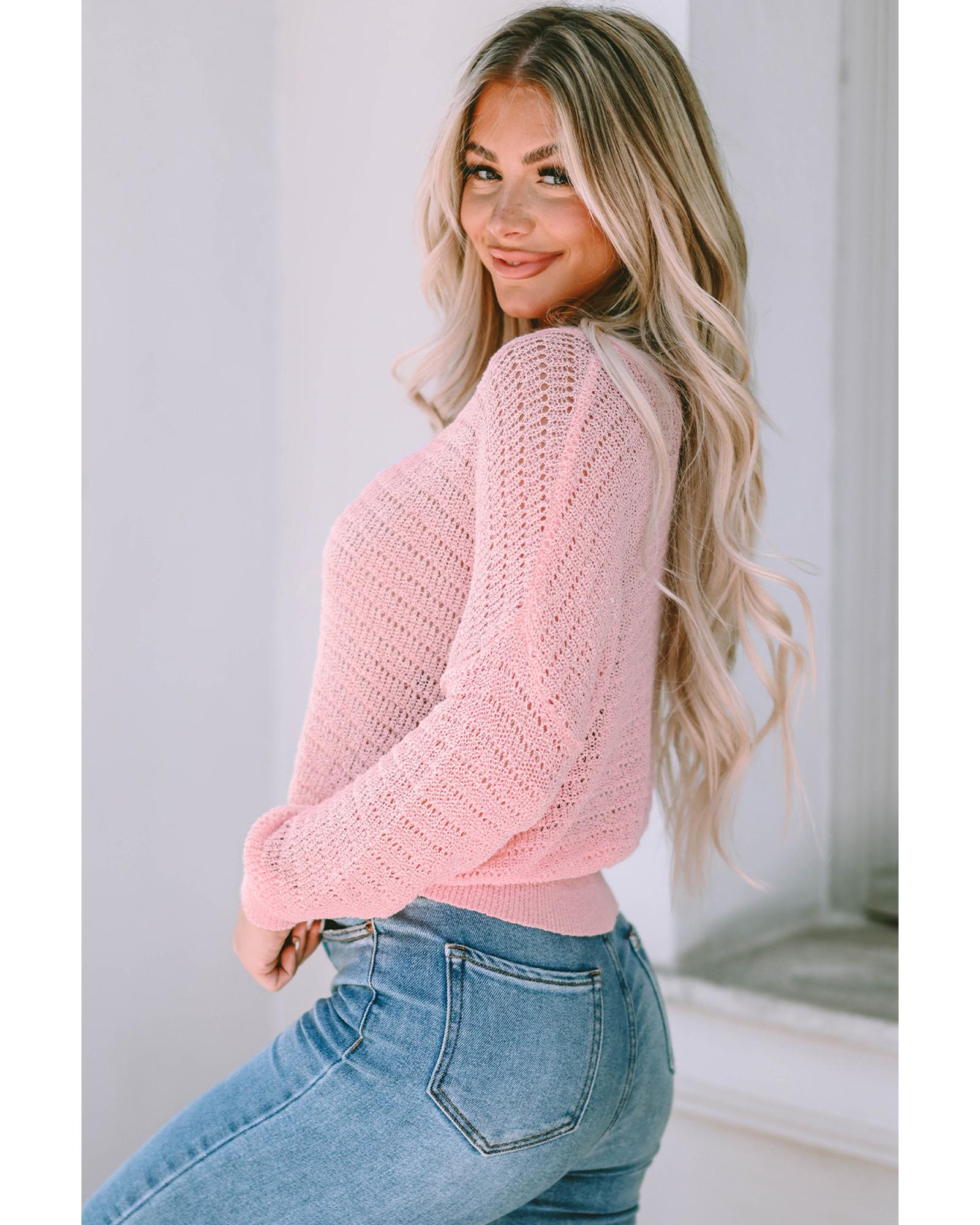 V539-AZEXDC2722991-10-L-202508290640-00 Azura Exchange Eyelet Knit Long Sleeve Top - L - Image 1