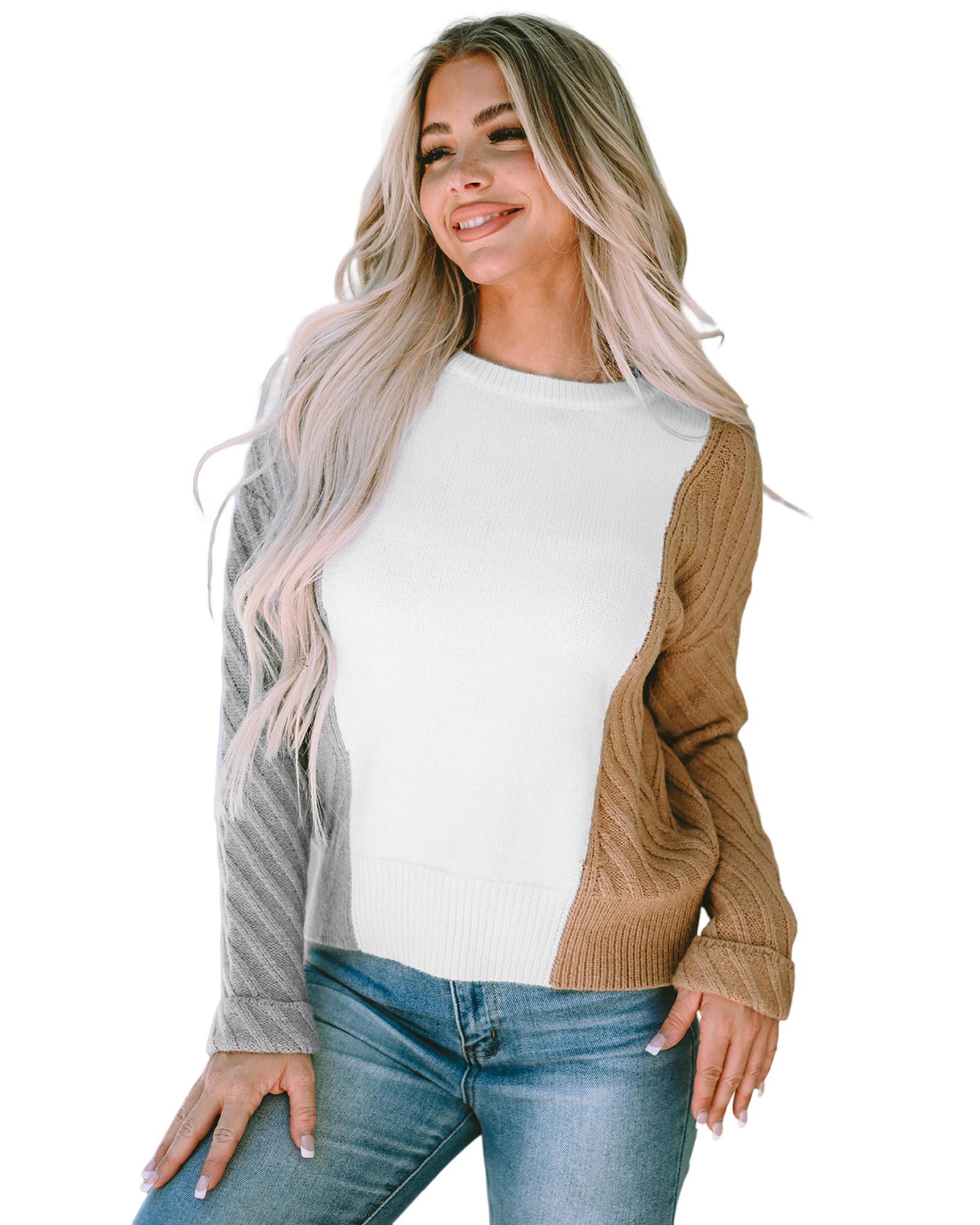 V539-AZEXDC2723201-22-M-202508280505-00 Multicolor Colorblock Textured Drop Shoulder Sweater - M - Image 1