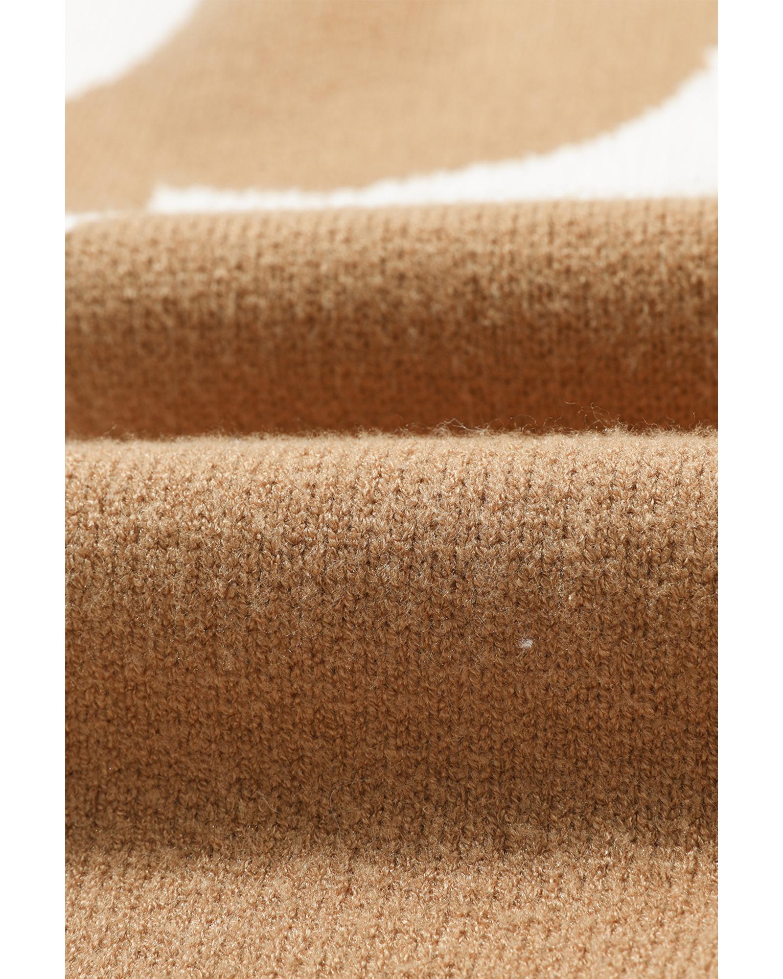 V539-AZEXDC2723491-16-L-202506132346-00 Khaki Big Flower Pattern Drop Shoulder Sweater - L - Image 1